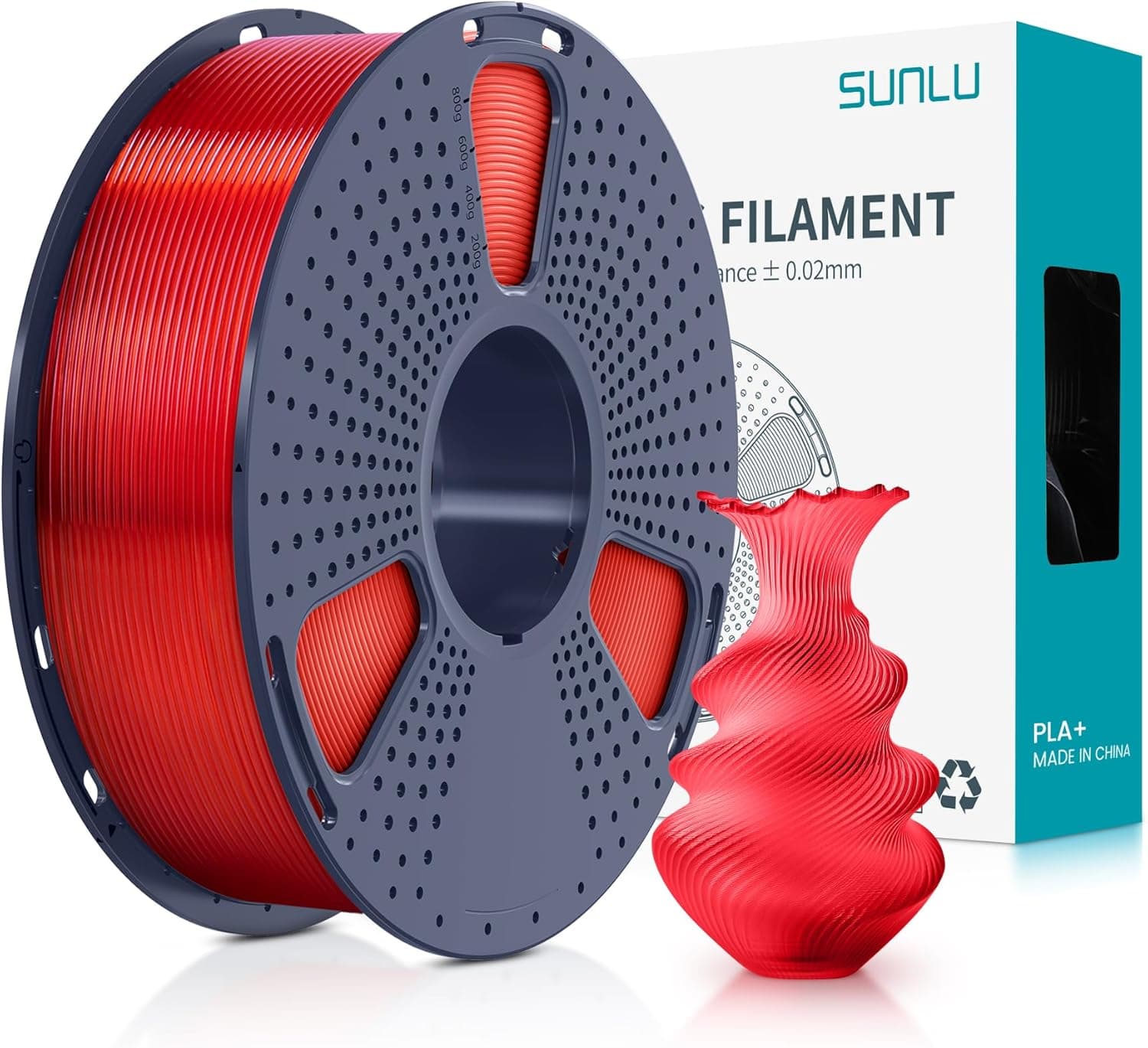 SUNLU PLA Plus Filament 3D Printer,3D Printing PLA+ FIlaments 1.75mm,Transparent Rouge