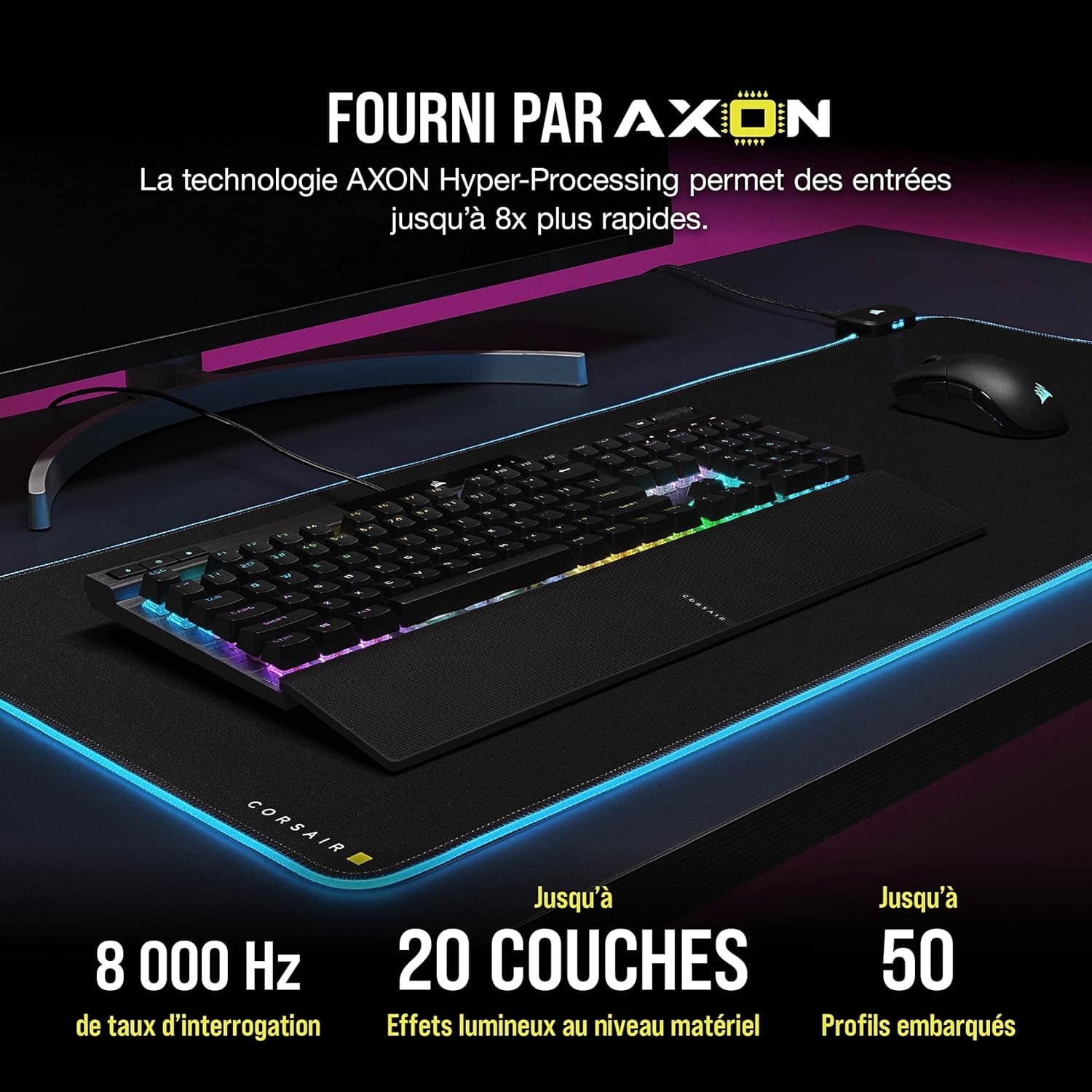 CORSAIR K70 RGB PRO Clavier de Jeu Mécanique Filaire – Interrupteurs Linéaires Cherry MX Red, SOCD, PBT Double-Shot Keycaps, 8000Hz Hyper-Polling, NKRO, Anti-Ghosting, Tournoi Switch, AZERTY FR – Noir
