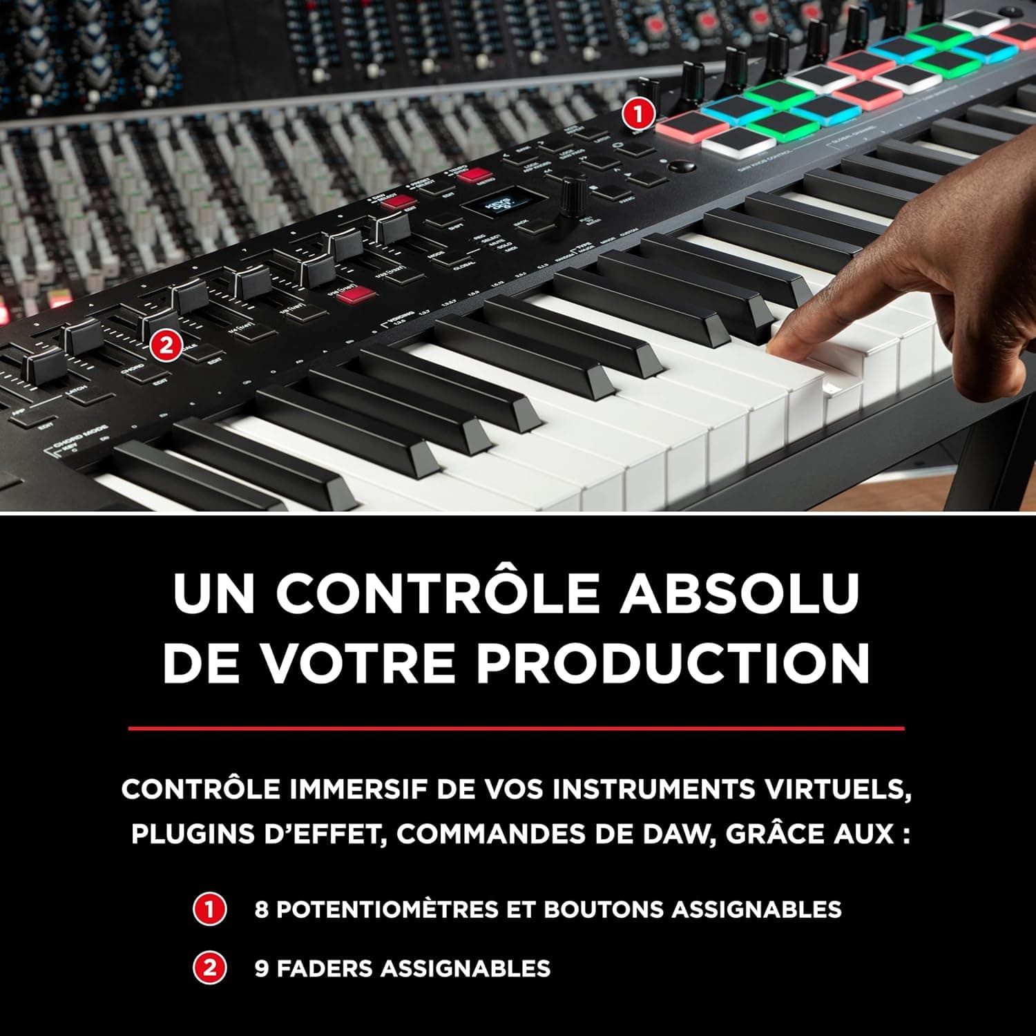 M-AUDIO Oxygen Pro 49 Controleur Clavier USB MIDI | 49 Touches Veloci-Sensibles, 16 Pads, 8 Boutons, 9 Faders et Logiciel DAW Inclus, pour Production Musicale