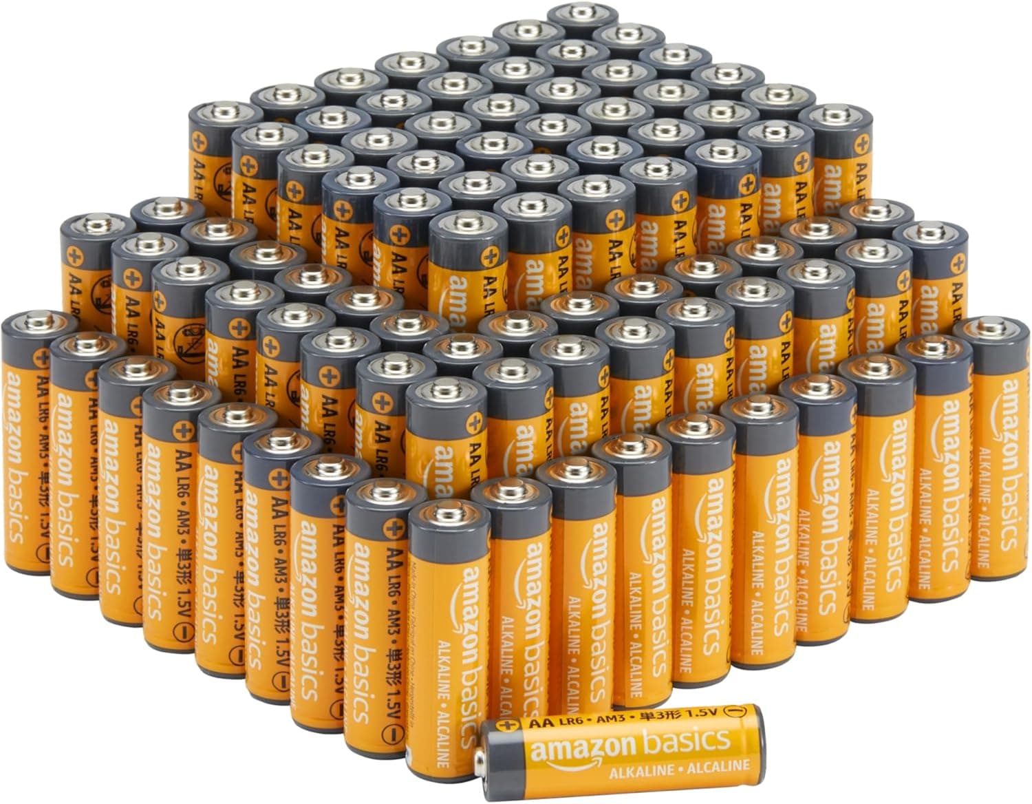 Amazon Basics Lot de 100 piles alcalines AA haute performance, 1,5 V, durée de conservation de 10 ans