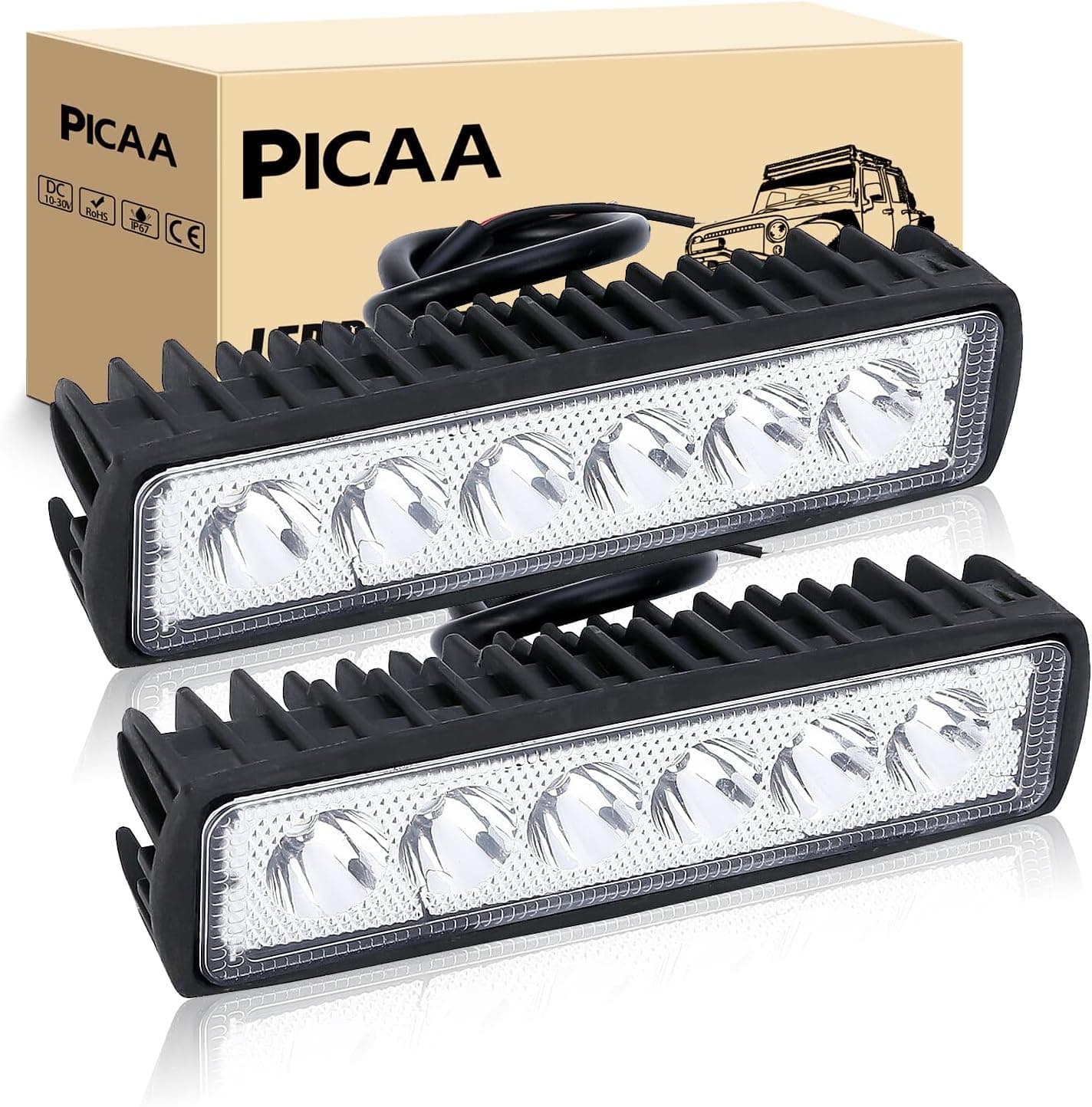 PICAA Phare de Travail LED, 2 PCS 6 Pouces 18W Étanche Spot Projecteur LED | longue portée, Feux de Travail, 12V 24V, hors route pour Voiture 4x4 Truck ATV SUV Camion Tracteur Moto