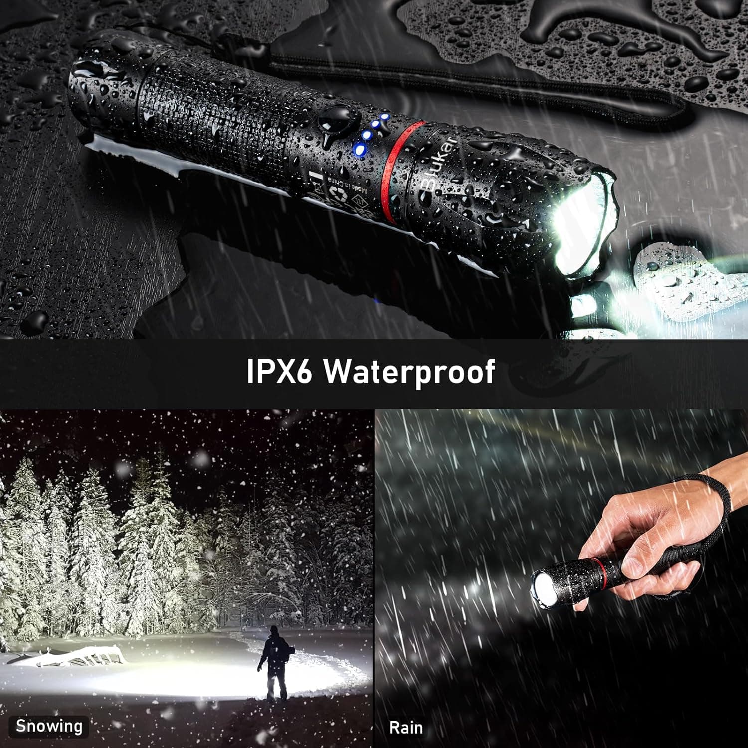 Blukar Lampe Torche LED Rechargeable, 2000L Lampe de Poche Ultra Puissante