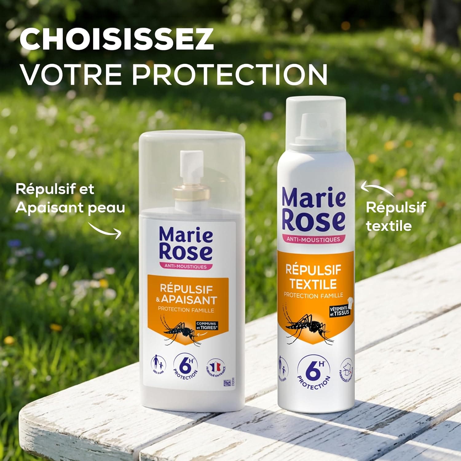 MARIE ROSE Anti-Moustiques, Spray Répulsif & Apaisant, Efficacité 6h, 100ml