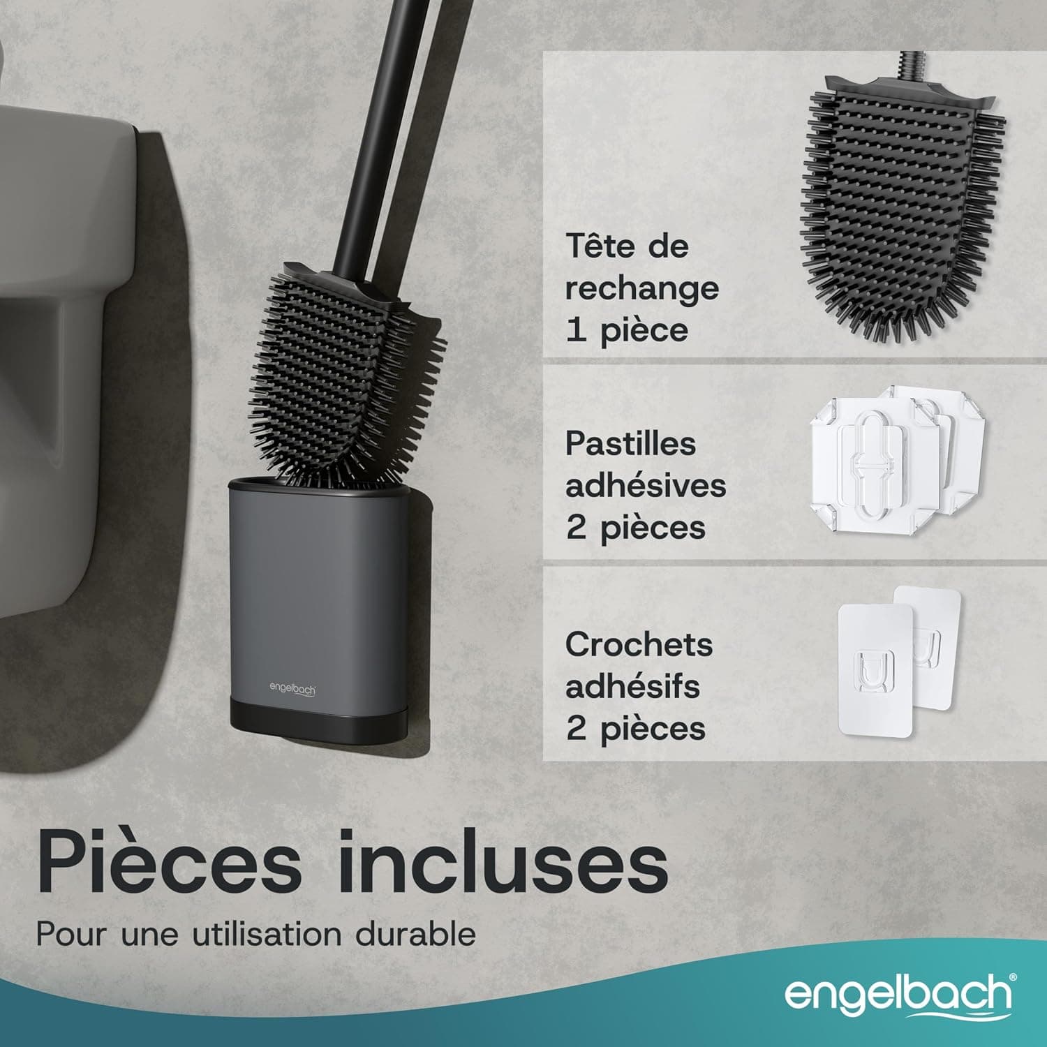 Engelbach® Brosse WC en Silicone - à Fixation Murale sans Perçage, Antracite