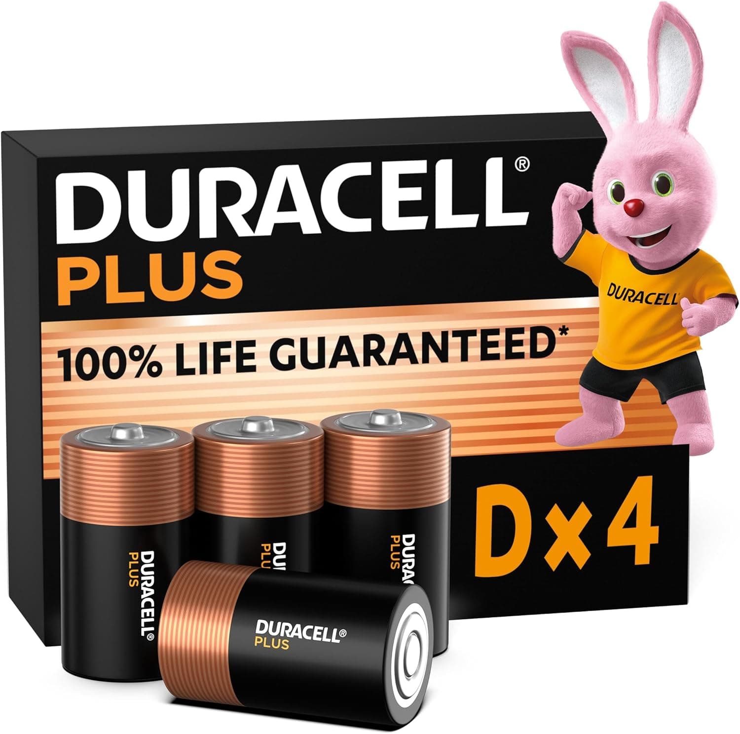 DURACELL D Plus Piles Alcalines (Lot de 4) 1.5V, LR20 | Durée de vie garantie à 100% - Idéales pour les appareils du quotidien - Emballage 0% plastique - Conservation 10 ans