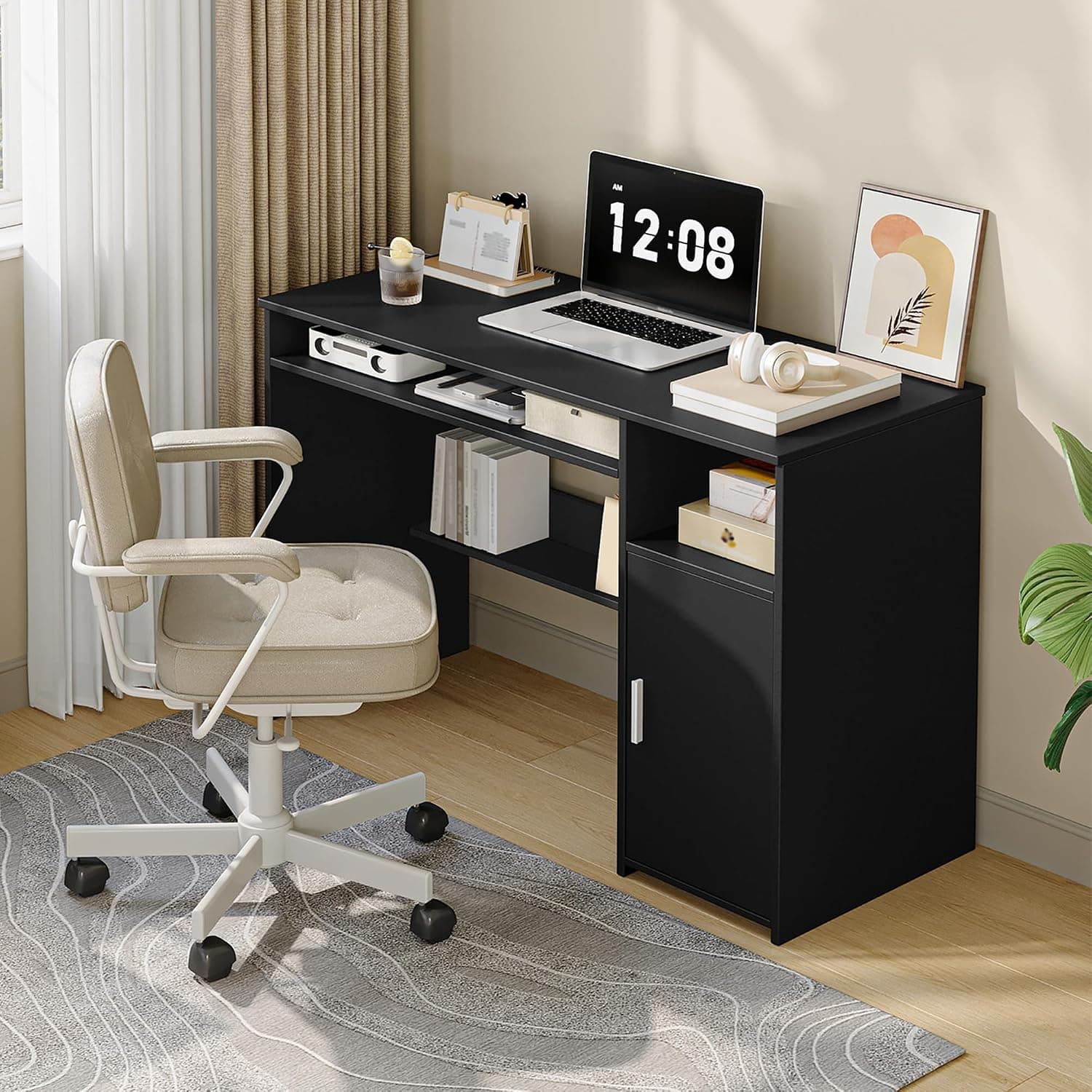 Hzuaneri Bureau 108x50x75cm Rangement Noir
