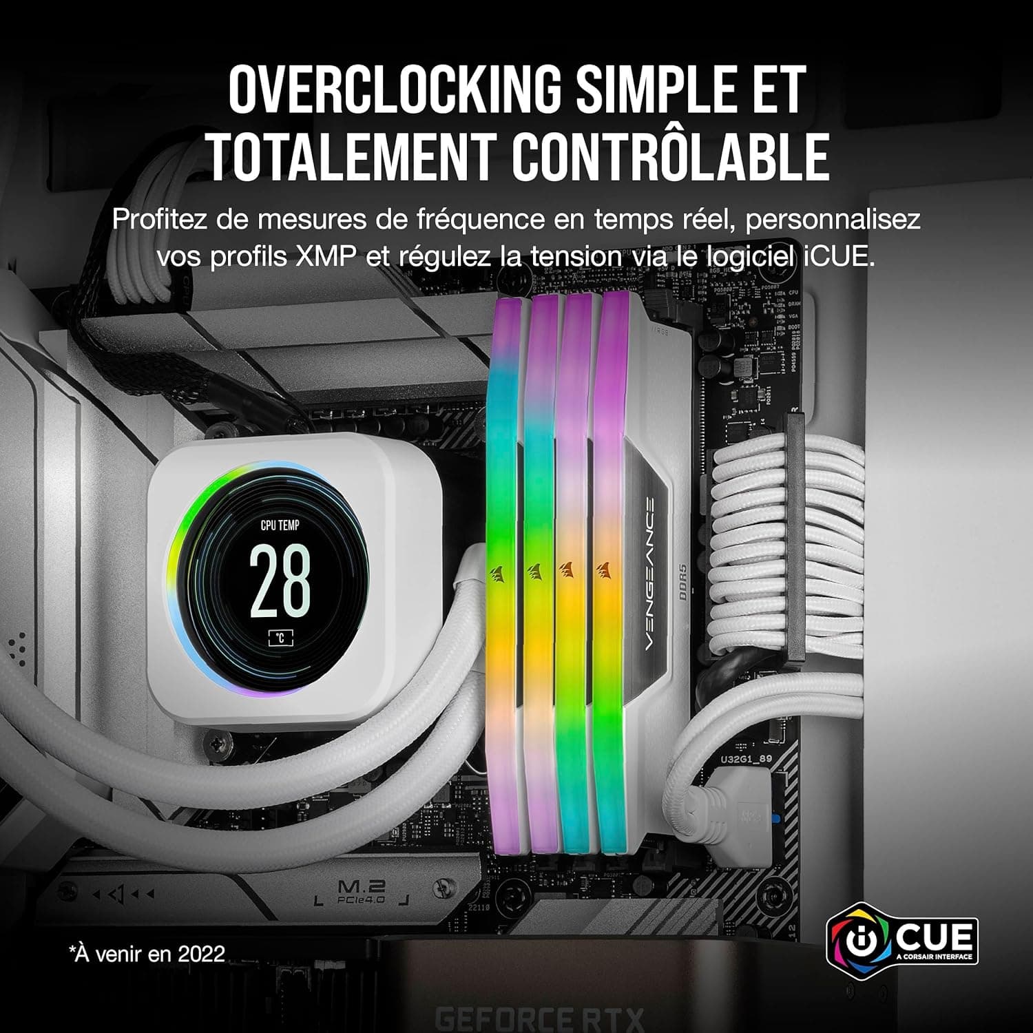 CORSAIR Vengeance RGB DDR5 32Go (2 x 16Go) Jusqu'à 6000MHz Intel RAM | Mémoire pour Ordinateur de Bureau, Compatible Intel XMP 3.0, CL36, Blanc, CMH32GX5M2E6000C36W