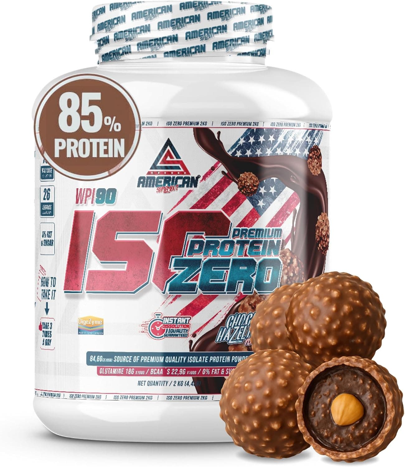 Premium Iso Zero | Protéine de lactosérum | Aide à augmenter votre masse musculaire | Faible en glucides | 0% Sucres (2 kg, Bonbon Choco-Noisette)