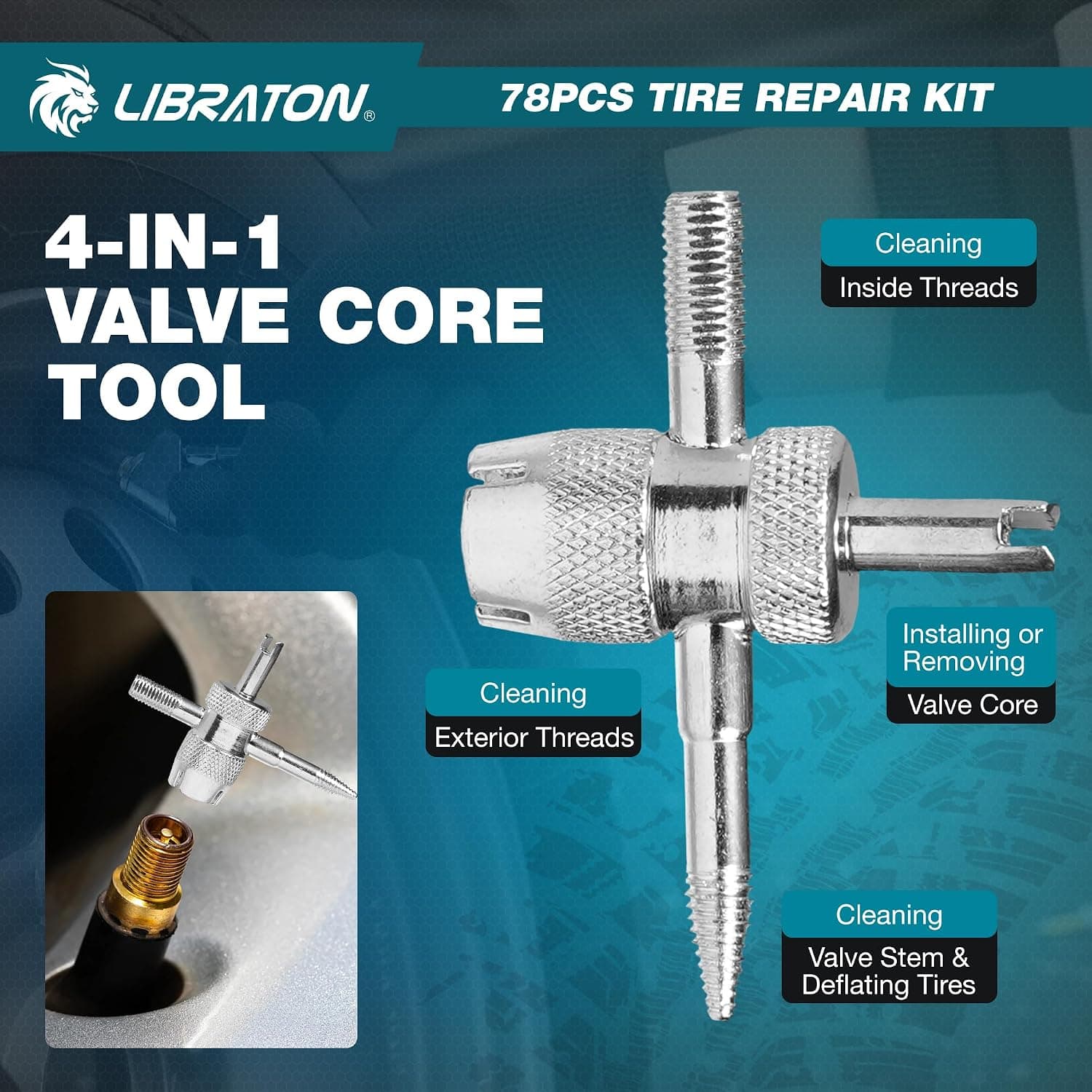 LIBRATON Meche Pneu Crevaison, 78PCS Kit Reparation Pneu Voiture Robuste