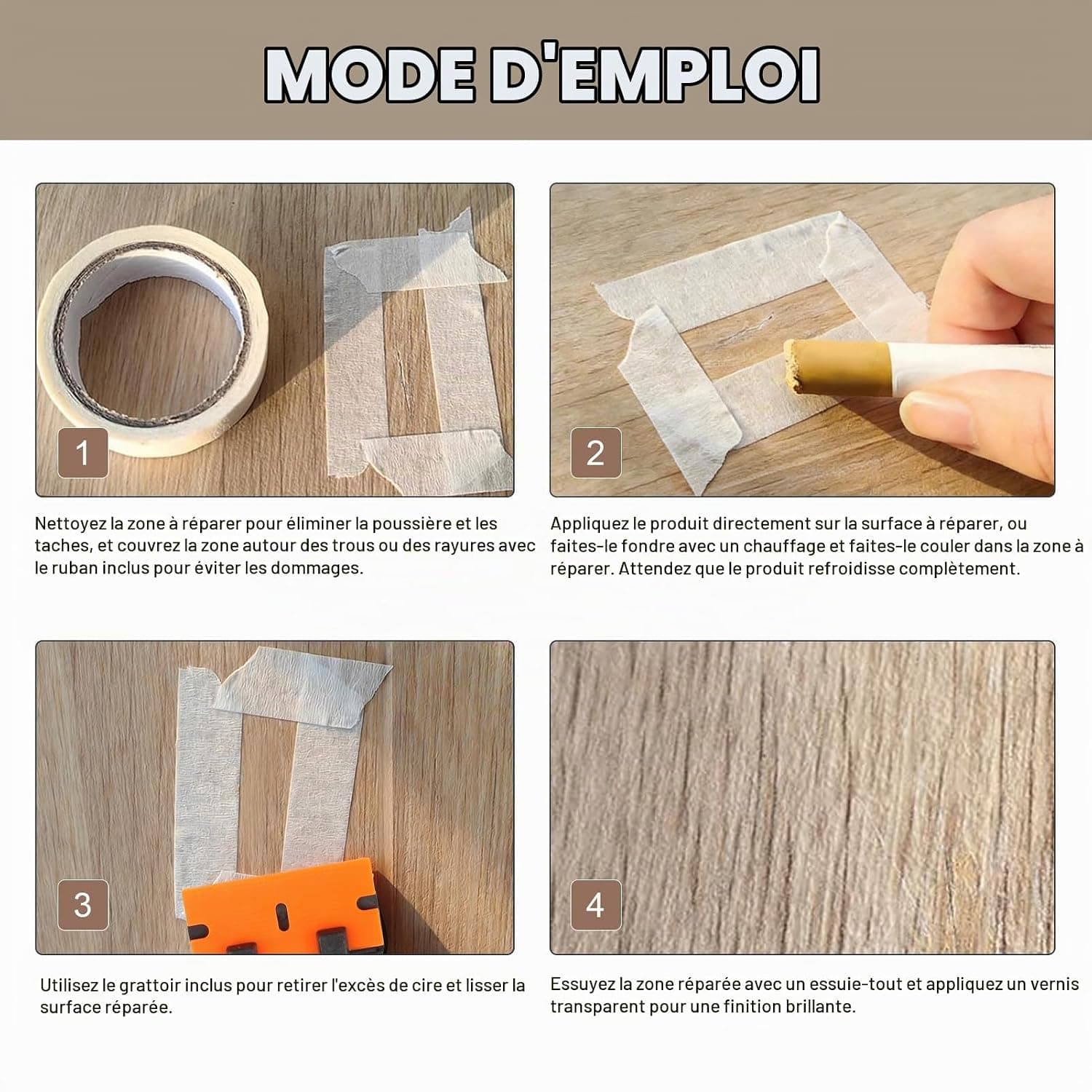Kit de Réparation Parquet et Carrelage 12 Couleurs, Cire à Bois