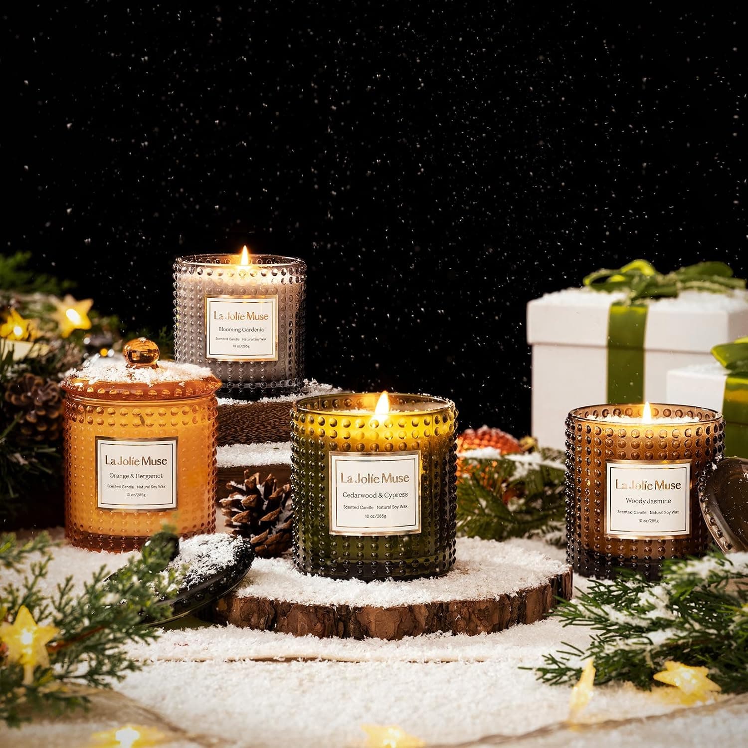 LA JOLIE MUSE Bougie Parfumée à la Bergamote et l’Orange, Bougies Orange pour une Maison Parfumée, Bougie aux Agrumes, Bougies en Soja Naturel, Pot à Bougie Haut de Gamme, 75 heures, 285 g