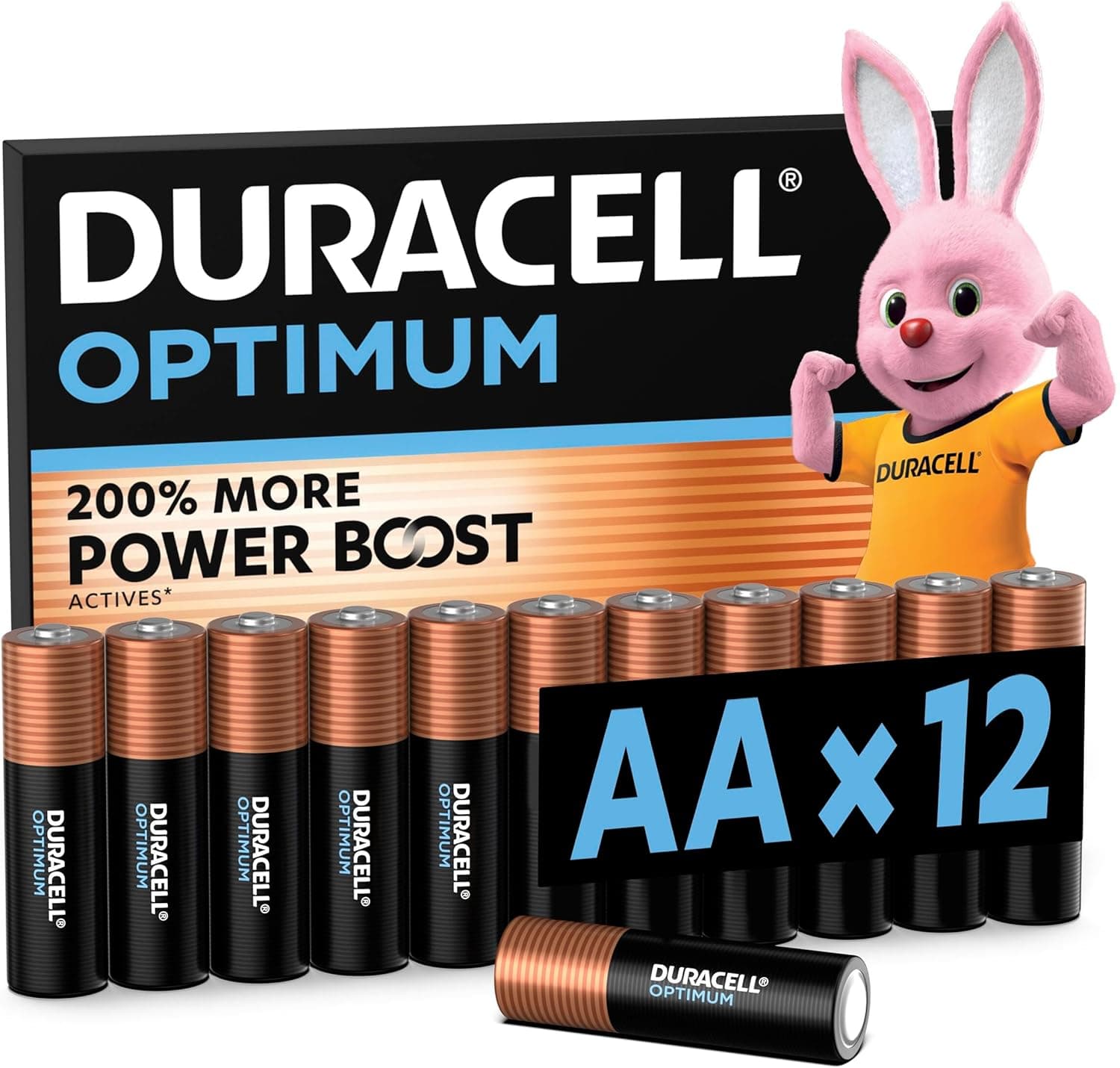 DURACELL AA Optimum Piles Alcalines (Lot de 12) 1.5V, LR06 | +200% D'actifs Power Boost - Pour les Appareils énergivores, Systèmes De Surveillance - 100% Recyclable