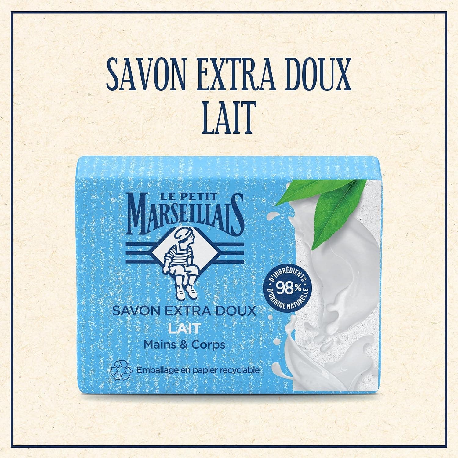 Le Petit Marseillais Savon Extra Doux Lait, Mains & Corps, pain de 200 g