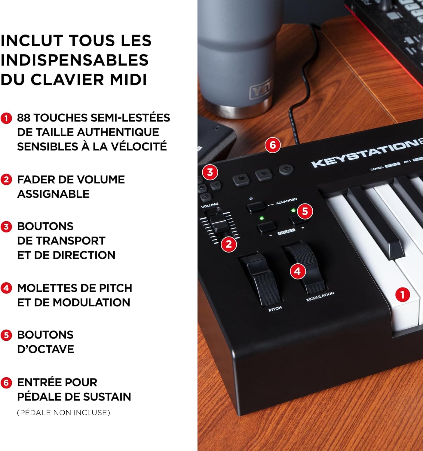 M-AUDIO Keystation 88 MK3 Controleur USB MIDI | Controleur 88 Touches Semi-Lestees pour Synthetiseurs Virtuels et Logiciel DAW d'Enregistrement Inclus