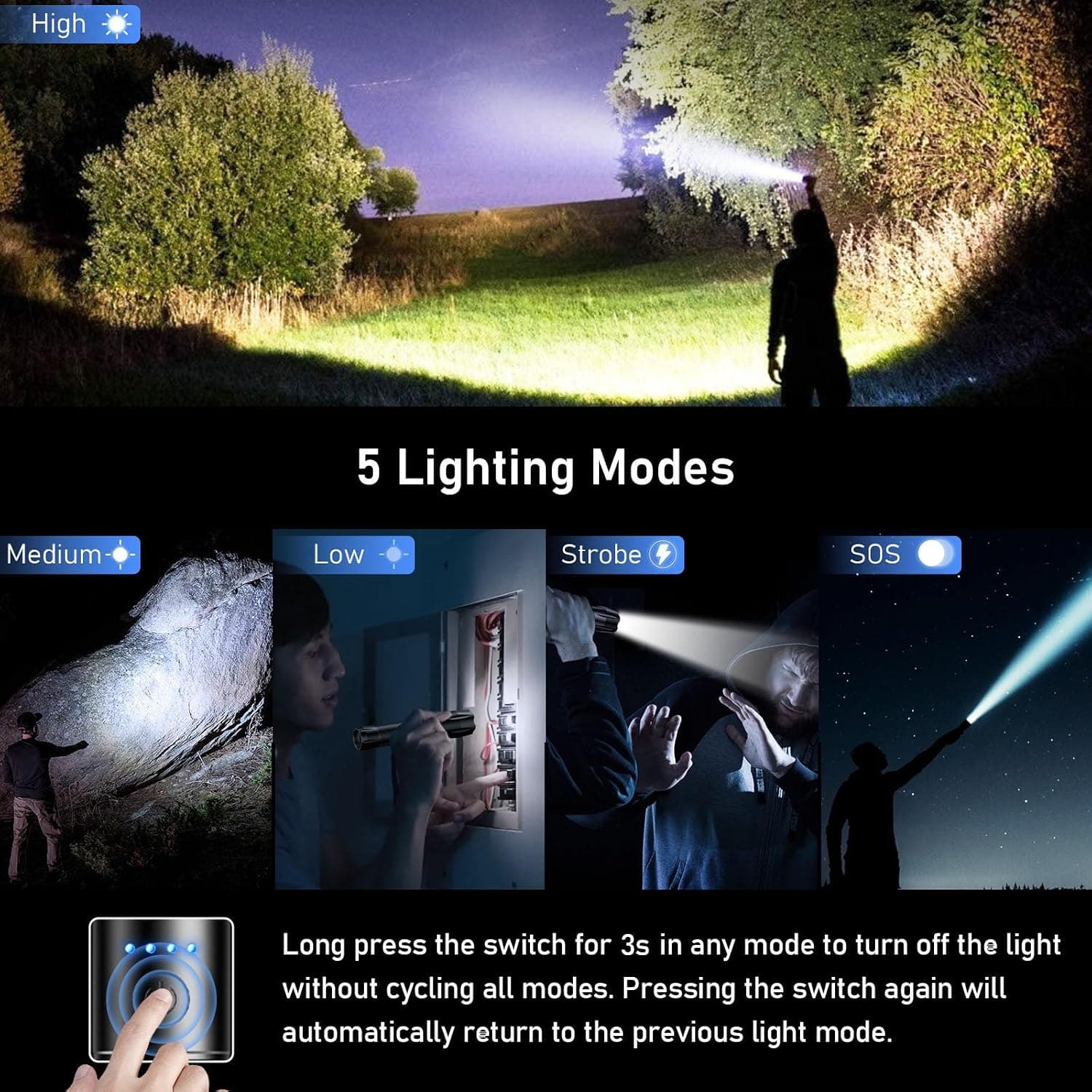 Blukar Lampe Torche LED Rechargeable, 2000L Lampe de Poche Ultra Puissante