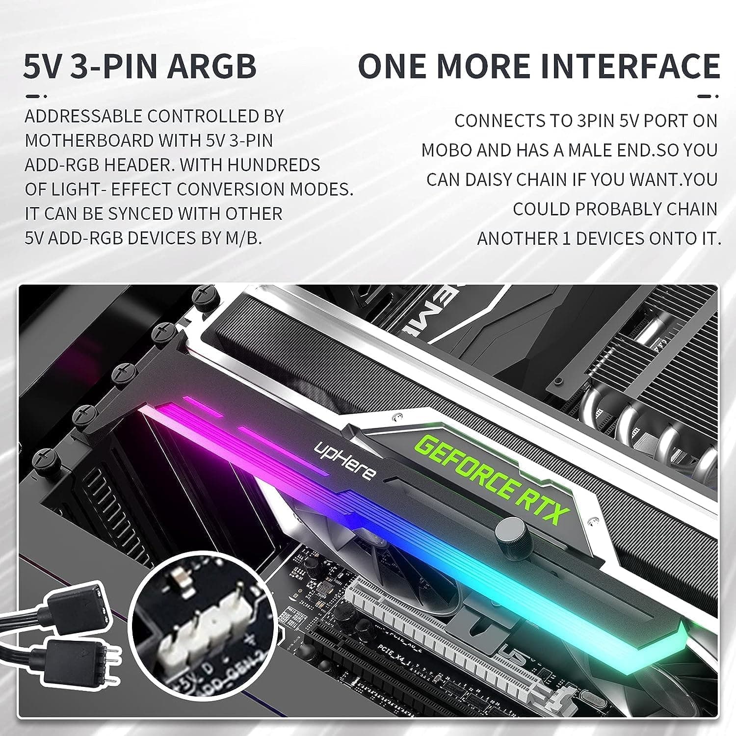 upHere Gaming GPU Brace Carte Graphique ARGB LED Sync Ajustable Selon la Carte Graphique pour Raidisseur de Support Carte Vidéo.