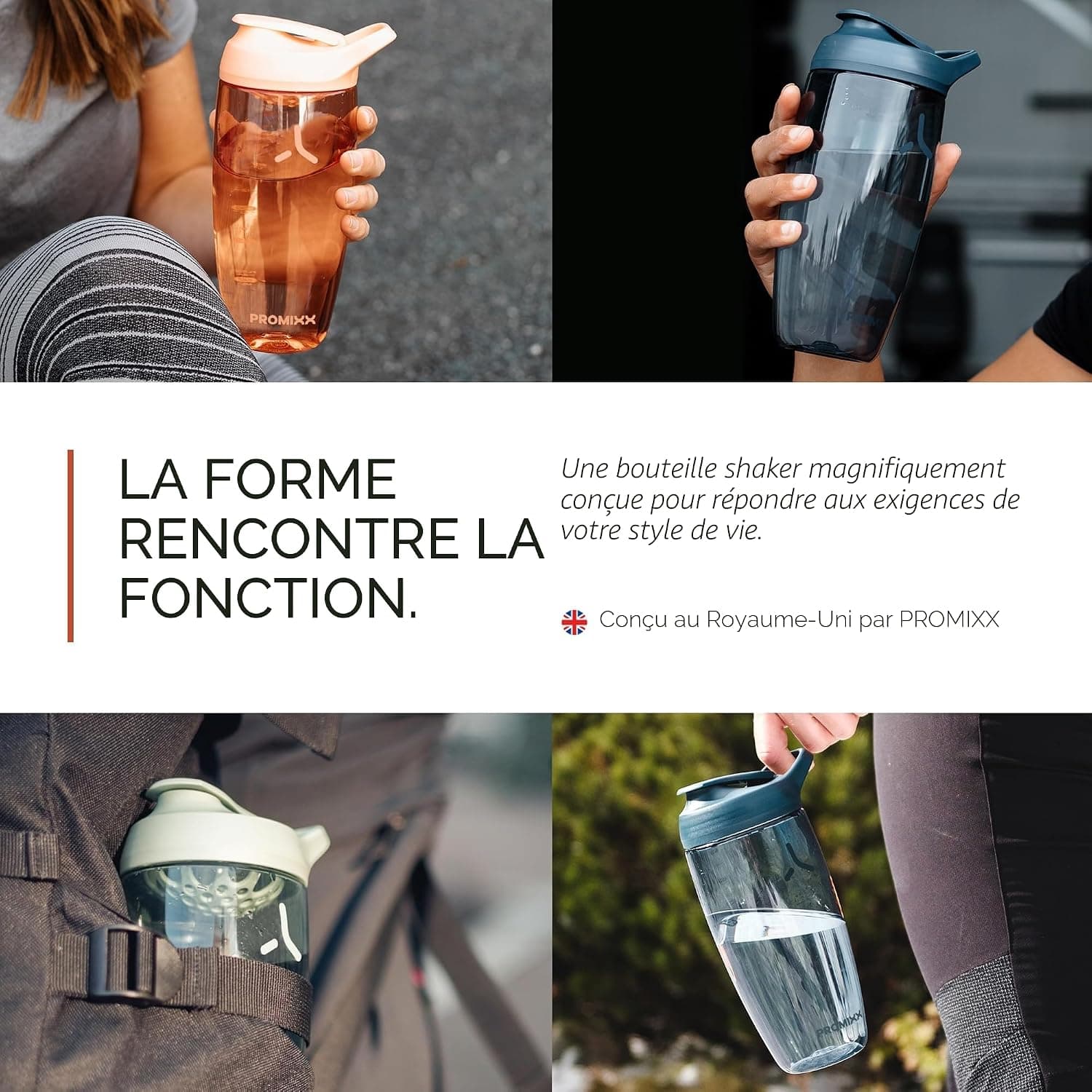 Promixx PURSUIT bouteille shaker de protéines de qualité supérieure pour shakes complémentaires – facile à nettoyer et durable, 950 ml, Bleu Nuit