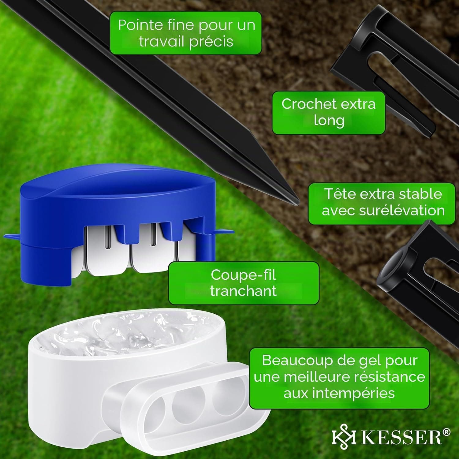 KESSER® Câble de délimitation de 50 m + 200 piquets + 12 connecteurs de câble pour Robot Tondeuse à Gazon, kit d'accessoires Universel Compatible avec Gardena, Bosch, Worx, Honda, ROBOMOW