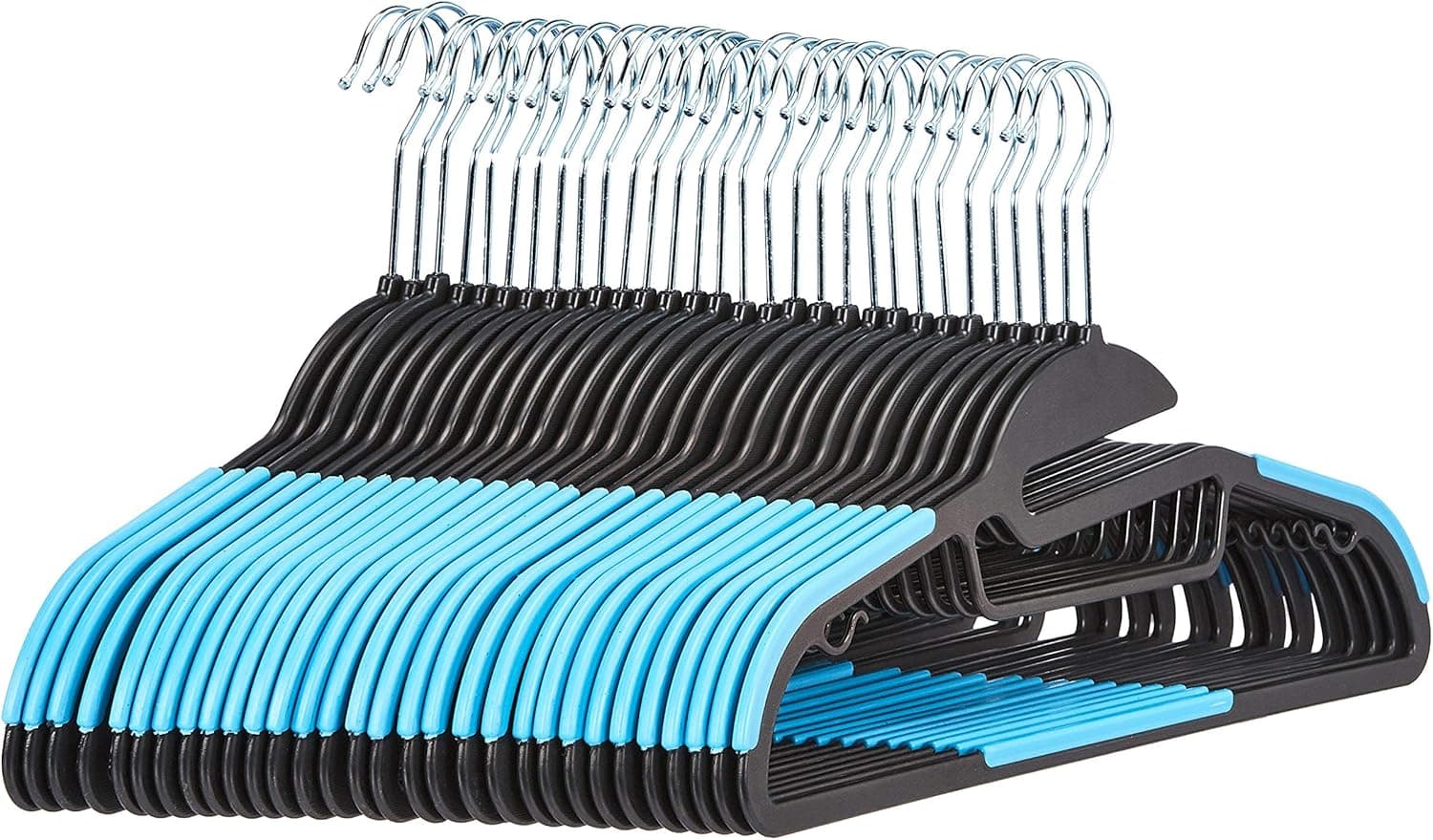 Amazon Basics Lot de 30 cintres en plastique ultra robustes antidérapants avec caoutchouc et barre horizontale, Bleu