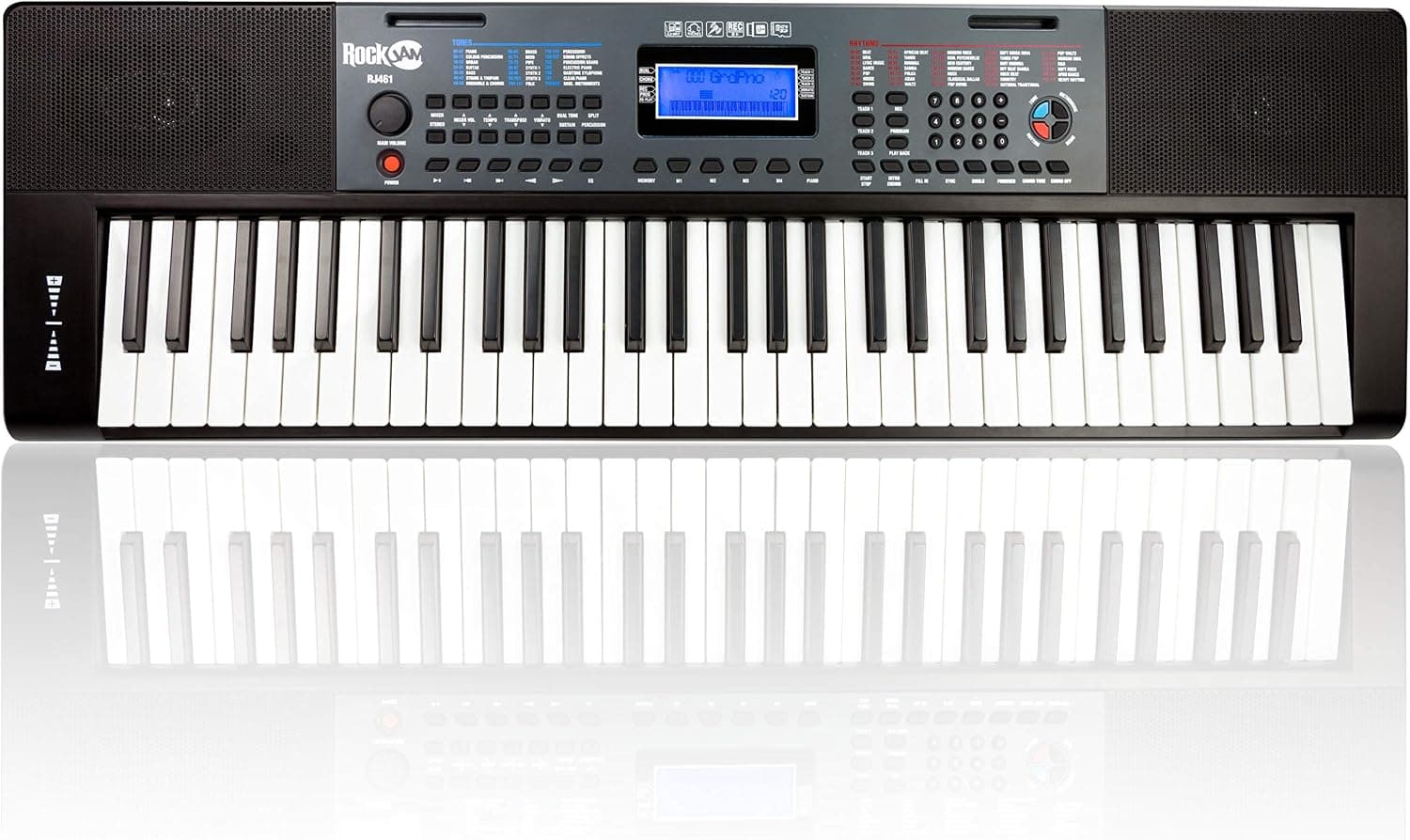 RockJam RJ461 Clavier Piano 61 Touches avec Pitch Bend pour Débutants | Synthétiseur débutant portable avec pitch bend, 300 sons, autocollants de notes et cours pour enfants et adultes