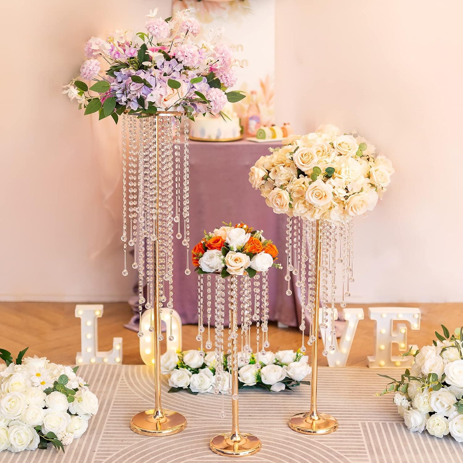 Sziqiqi 75cm Métal Or Vase Centre de Table Mariage - 2 Pièces Haut Grand Vases à Fleurs Centre de Table Anniversaire Vase pour Réception Fête Baby Shower Fiançailles