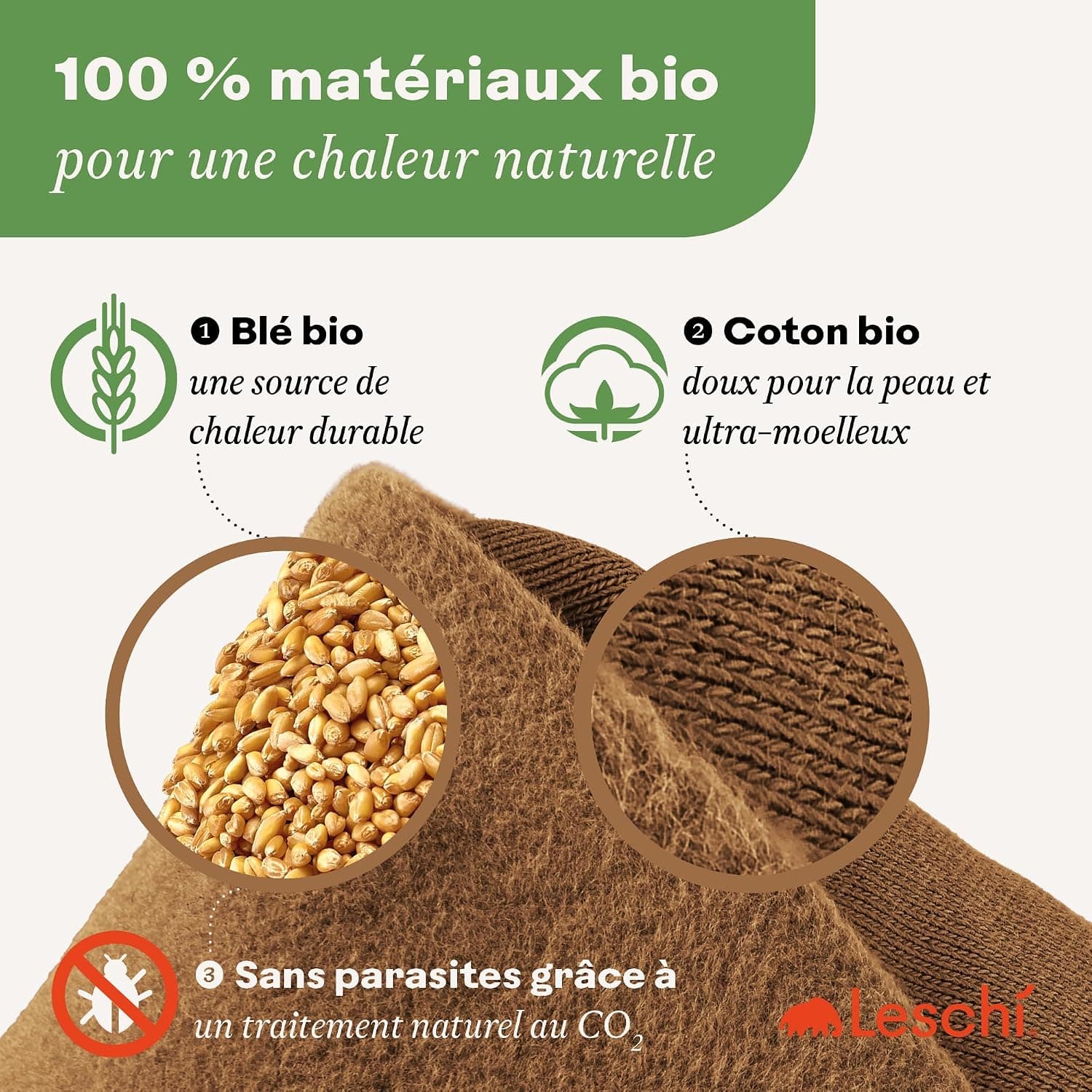 LESCHI Coussin chauffant micro ondes en coton 100% bio, Chien brun doré, Bouillotte graines de blé 100% bio, Bouillotte micro-ondes idéale pour réchauffer cervicale, épaules, cou, nuque