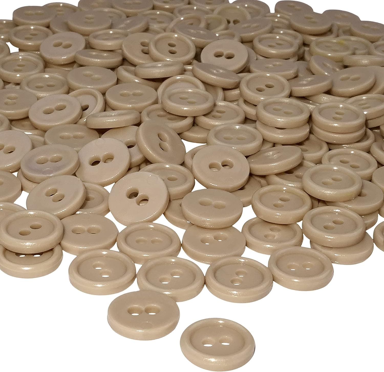 AERZETIX - C56354 - Lot de 100 Boutons à coudre ronds Ø11.5x2.2 mm à 2 trous - diamètre de l'ouverture 2 mm - couleur beige - en plastique - loisir créatif décoration couture mercerie mode
