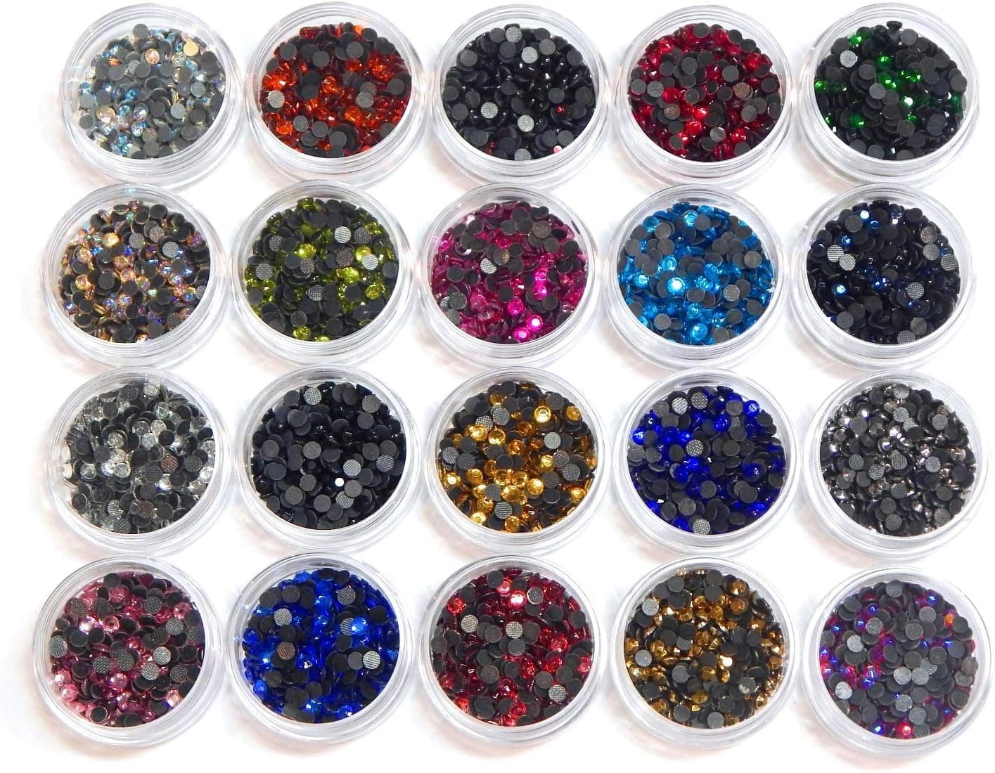 Perlin Hotfix Lot de 20 strass thermocollants en verre avec boîte de rangement et strass, 2,6mm ~ 3mm SS10