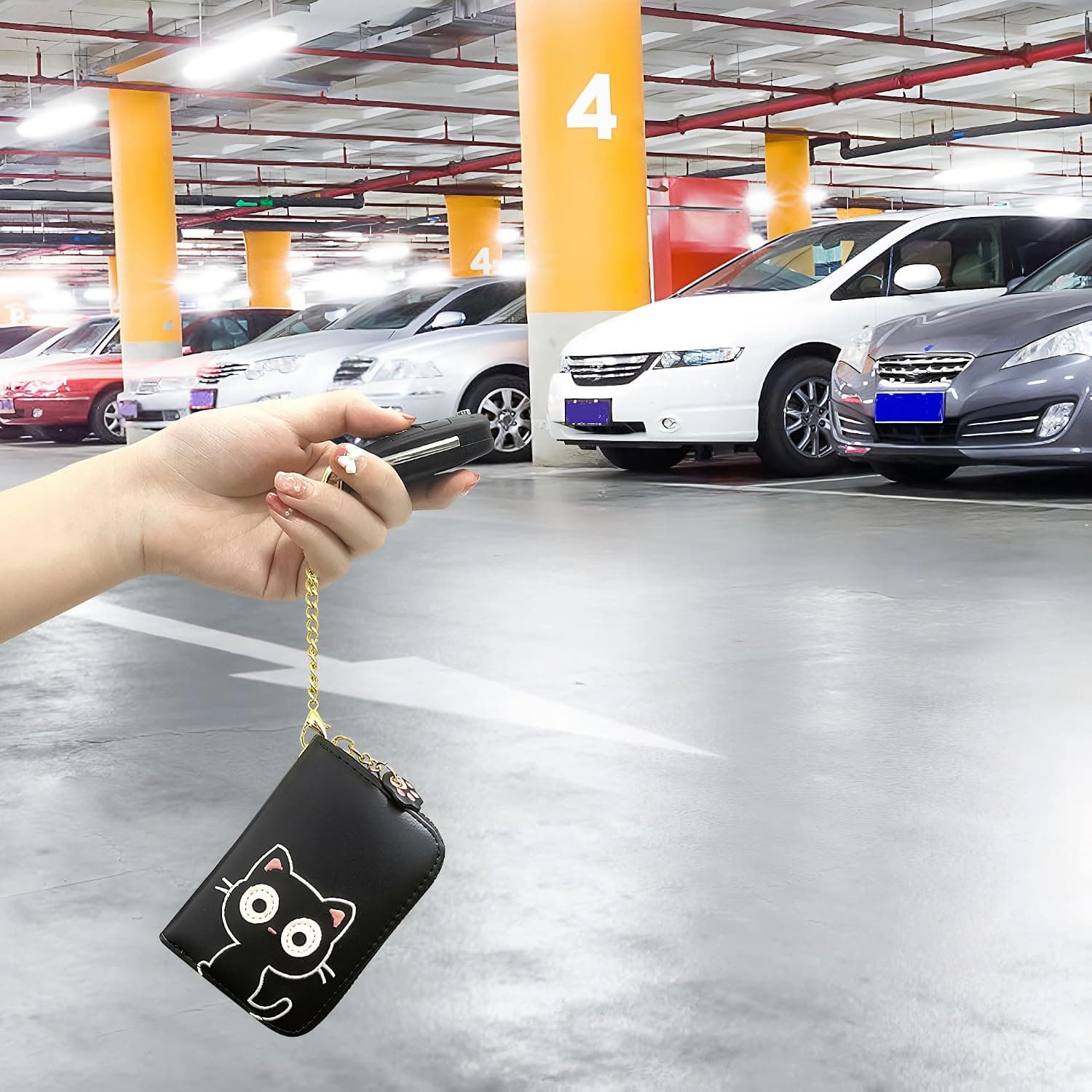 conisy Mignon Porte Cartes de Crédit en Cuir pour Femmes, Protection RFID Petit Portefeuille Fermeture Eclair avec Porte-clés