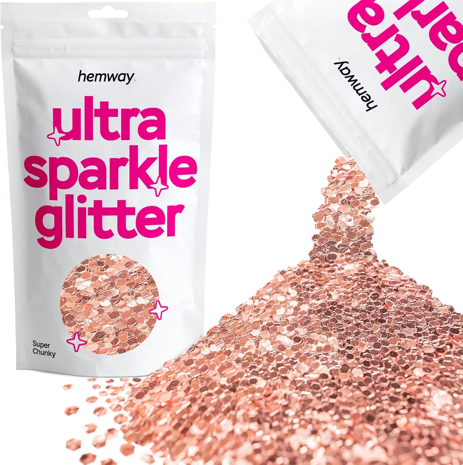 Hemway Ultra Étincelle Glitter - Super Chunky 1/8 0,125 (3 mm) - Artisanat Verre à vin Mariages Fleurs du corps cosmétique visage yeux ongles peau Festival de cheveux - 100 g - or rose