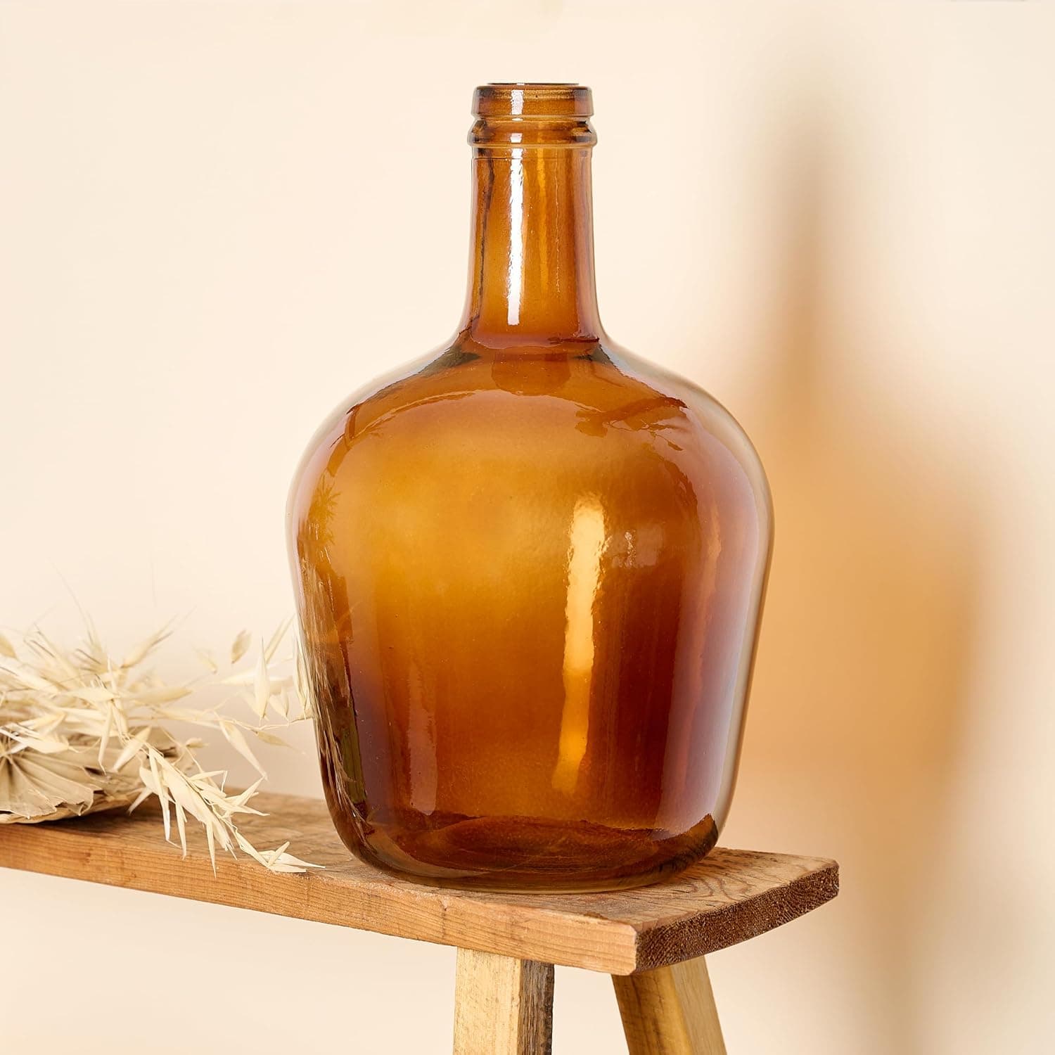 Pot en verre Damajuana Artisanal 4L Lisa - Bouteille en verre style méditerranéen pour décoration de maison comme vase ou vase (Ambré)