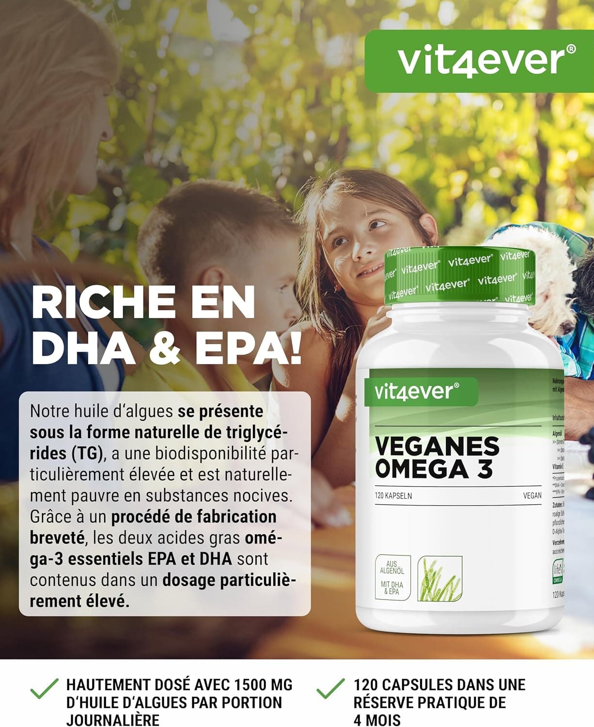 vit4ever Omega 3 Vegan - 120 Gélules Softgel - Ingrédient de Marque