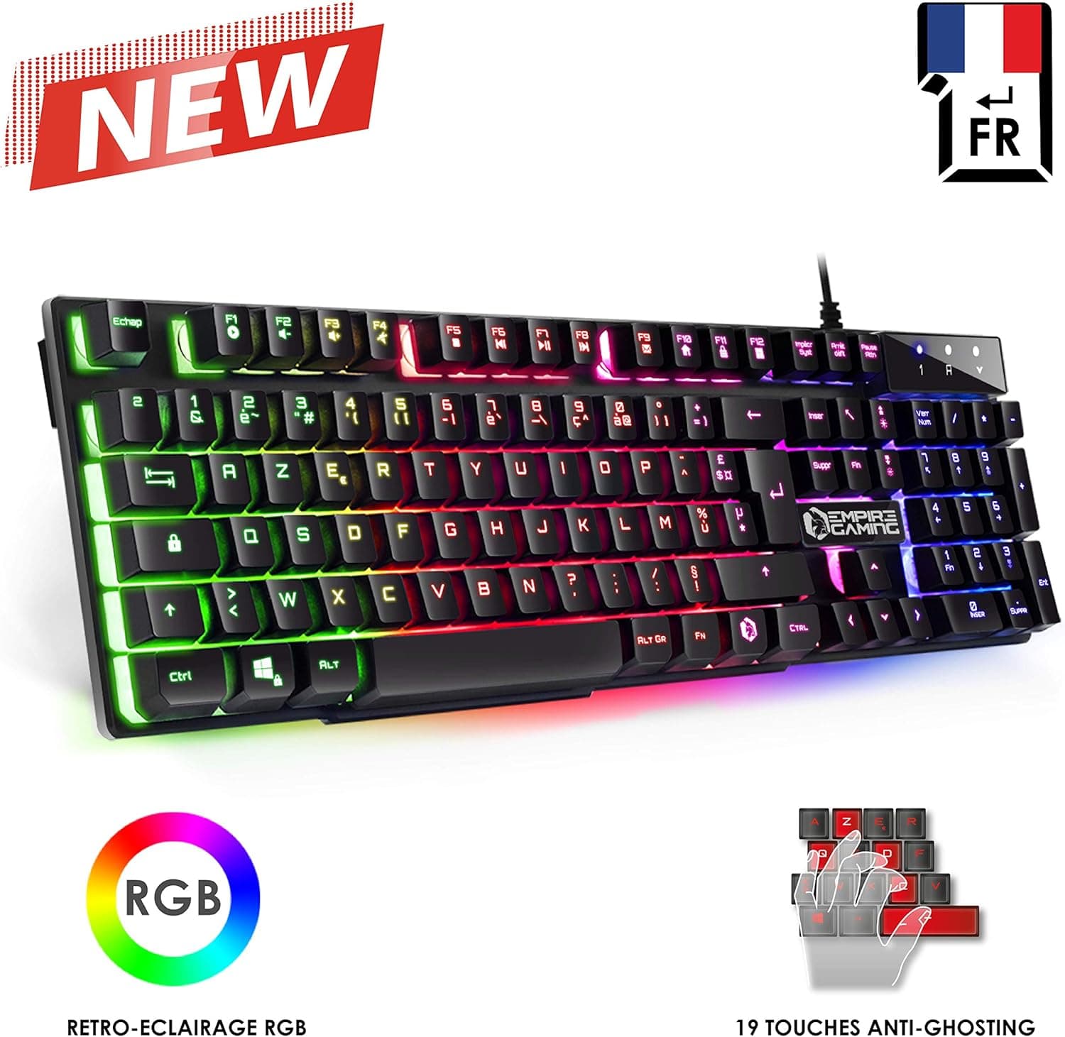 EMPIRE GAMING - Clavier Gamer Nouveau K300 (AZERTY) - 105 Touches Semi-Mécaniques - Rétroéclairage LED RGB - 19 Keys Anti-Ghosting - 12 Raccourcis Multimédia - USB Filaire