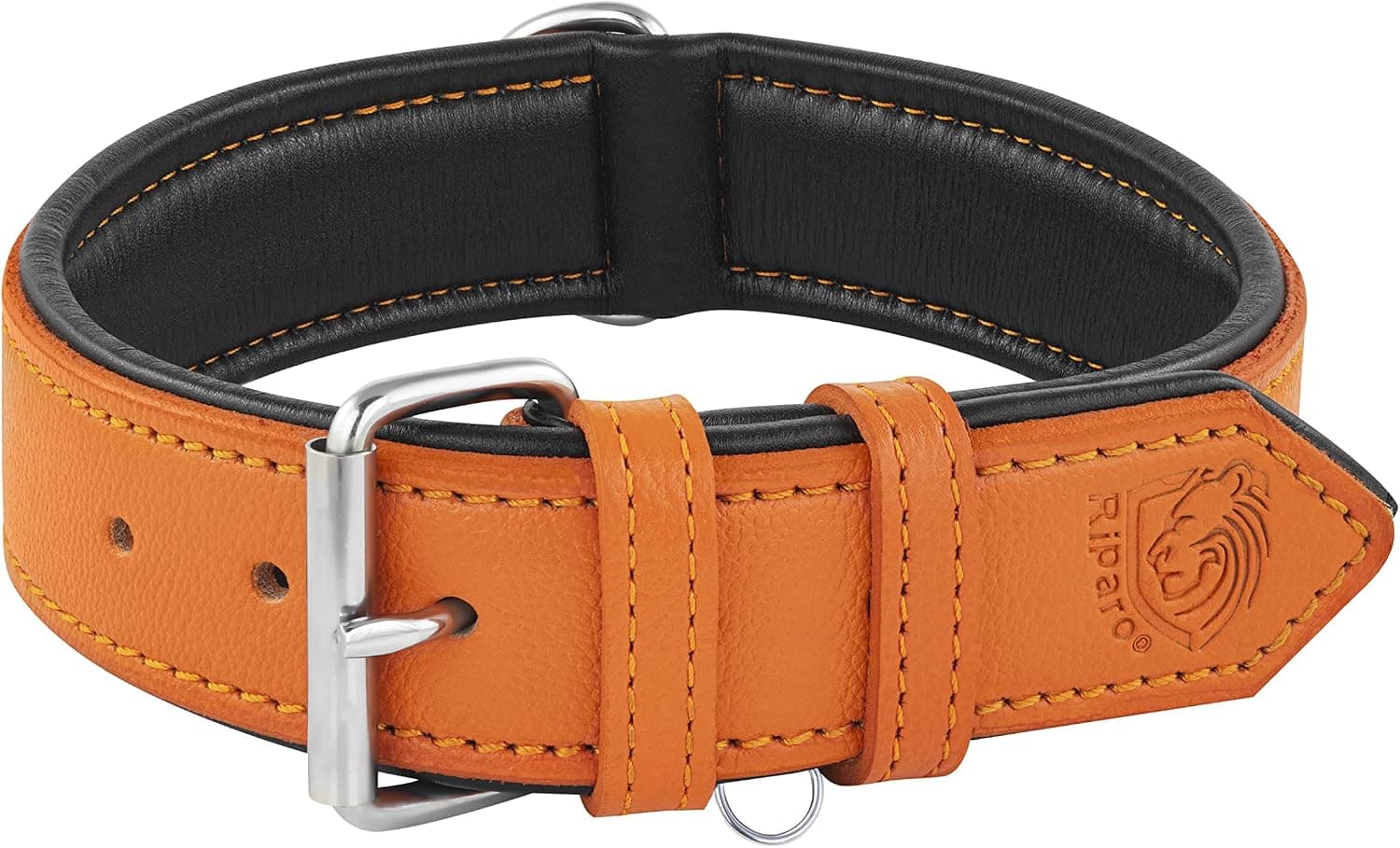 Riparo Collier pour Chien en Cuir véritable (Orange, L: 3,8 cm de Large pour 45,7 cm - 53,3 cm de Cou)