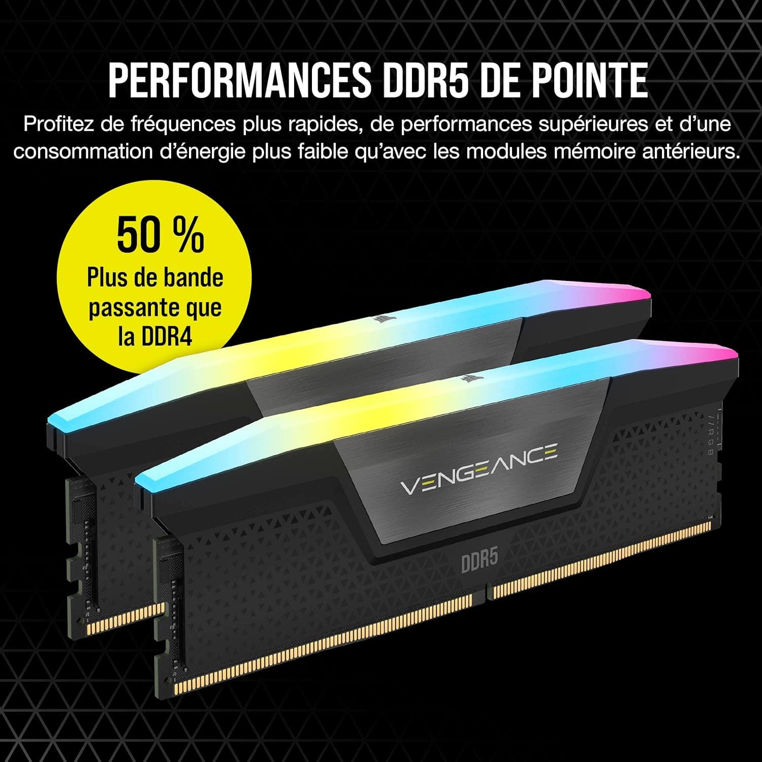 CORSAIR Vengeance RGB DDR5 32Go (2 x 16Go) Jusqu'à 6000MHz Intel RAM