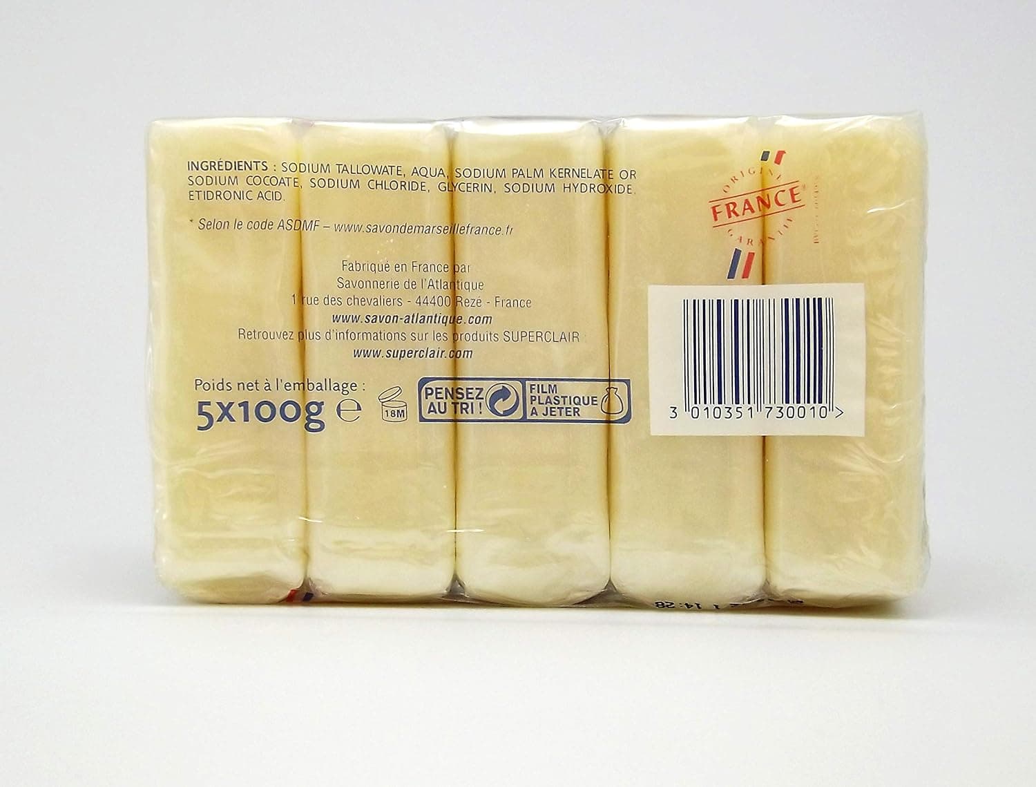 Lot de 5 savonnettes Marseille 100g