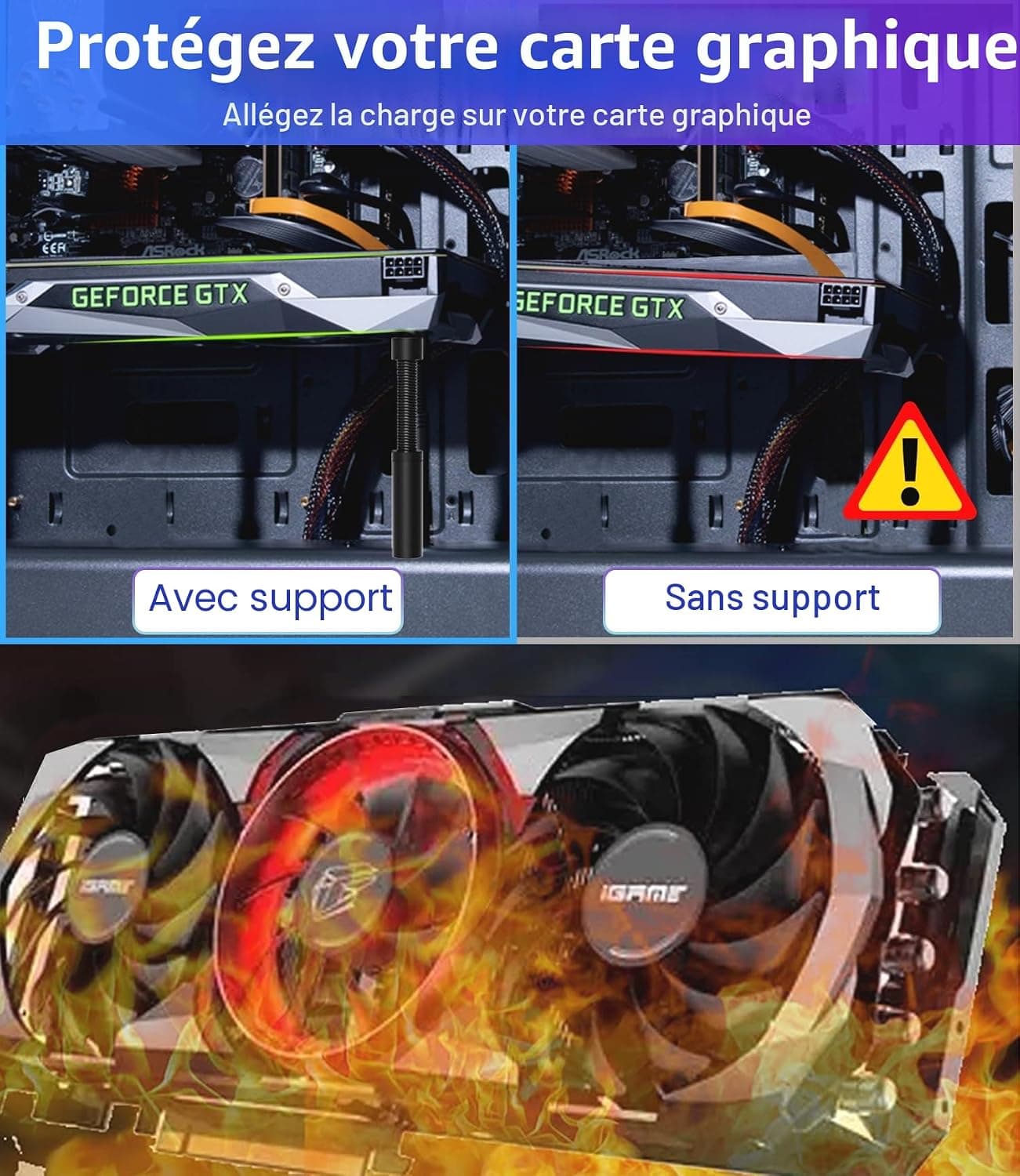 Support Carte Graphique GPU, Titulaire de la Carte vidéo, Aluminium, L(74mm-120mm)