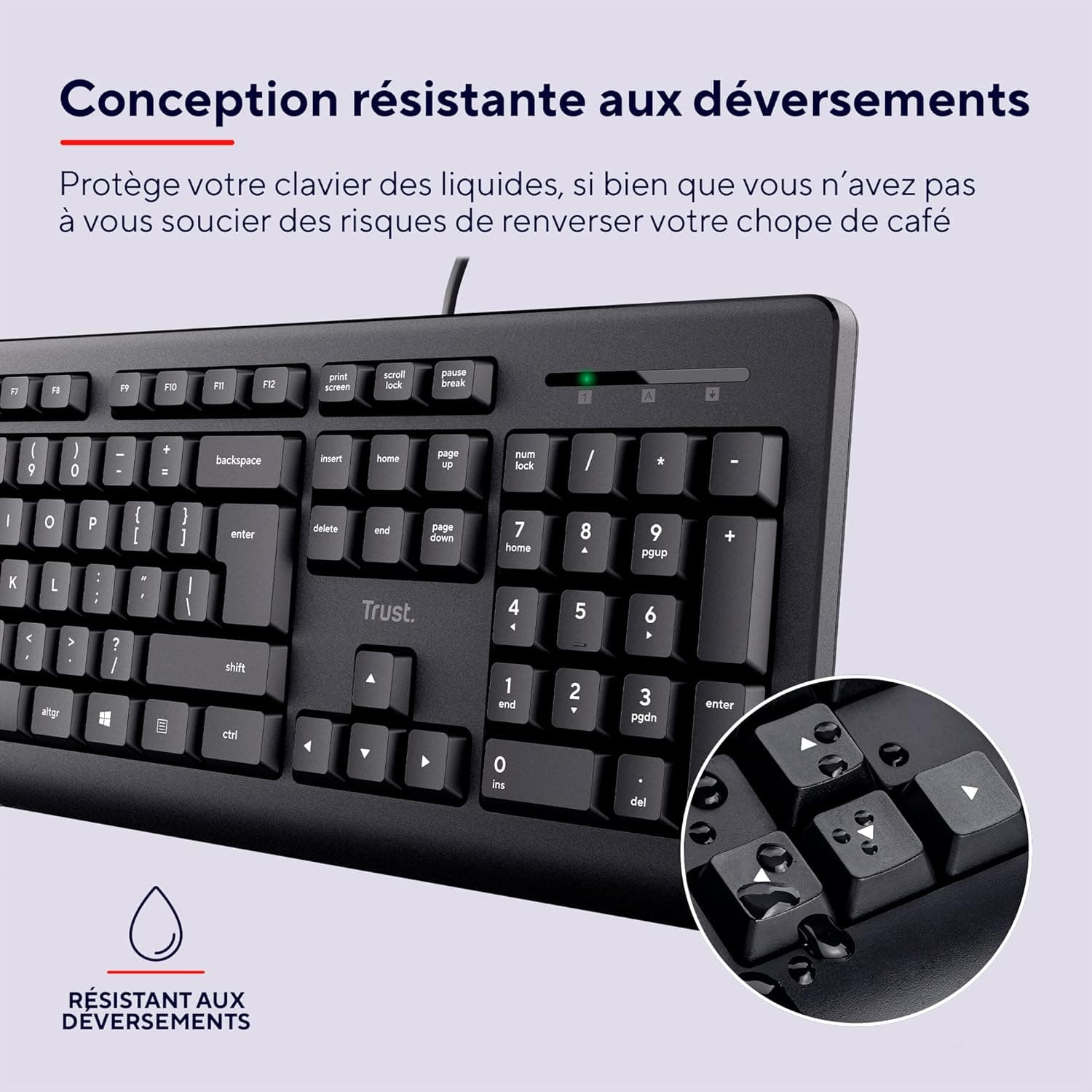 Trust Taro Clavier Filaire USB AZERTY Français, Touches Plates, Noir | AZERTY FR