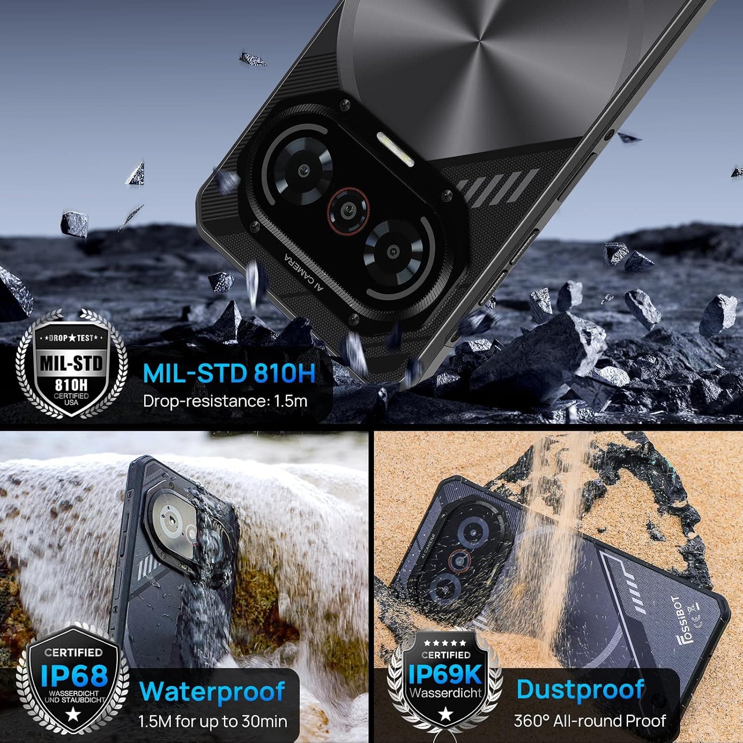 FOSSiBOT F114 Telephone Incassable 120 Hz 16Go+128Go/2To