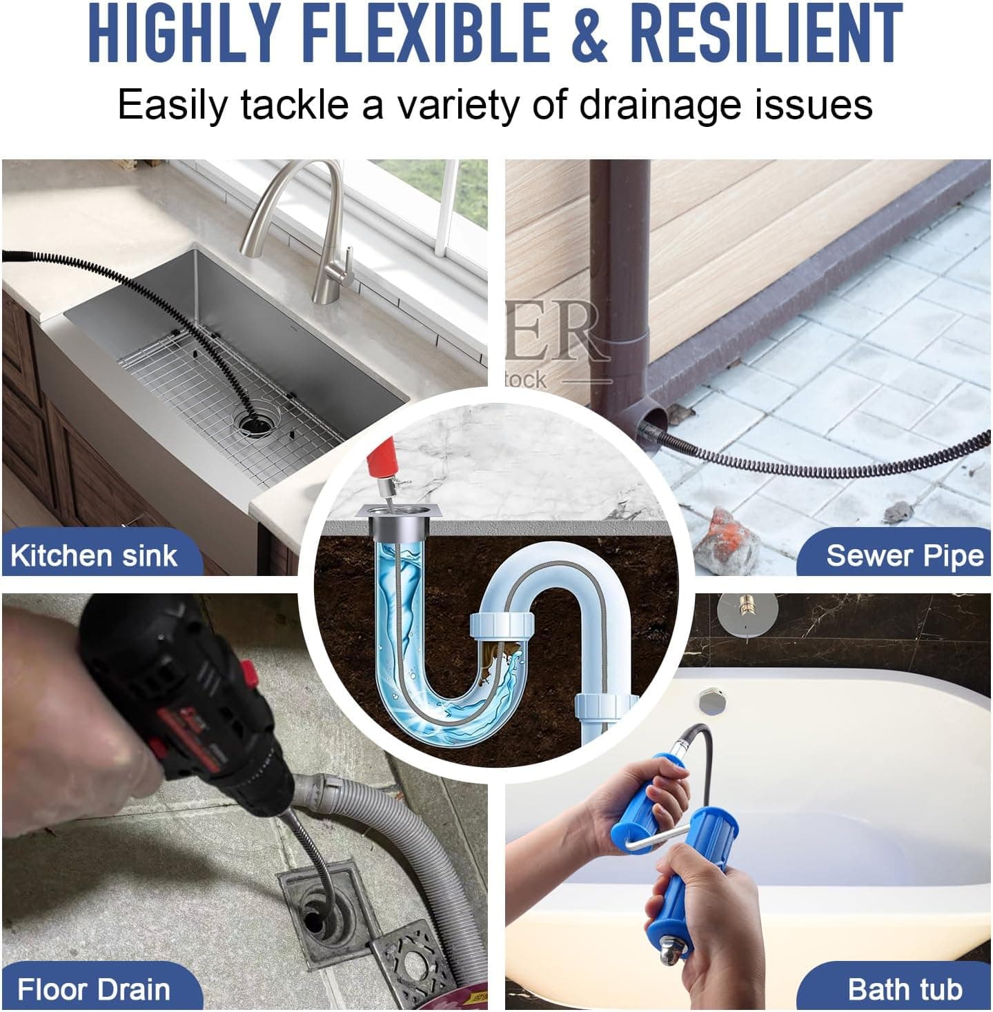 Furet Deboucheur Canalisation 3m Diamètre 12 mm, Professionnel Deboucheur wc Evier, Avec 8 Pièces Furet Dragage Plomberie Adaptateurs éLectriques