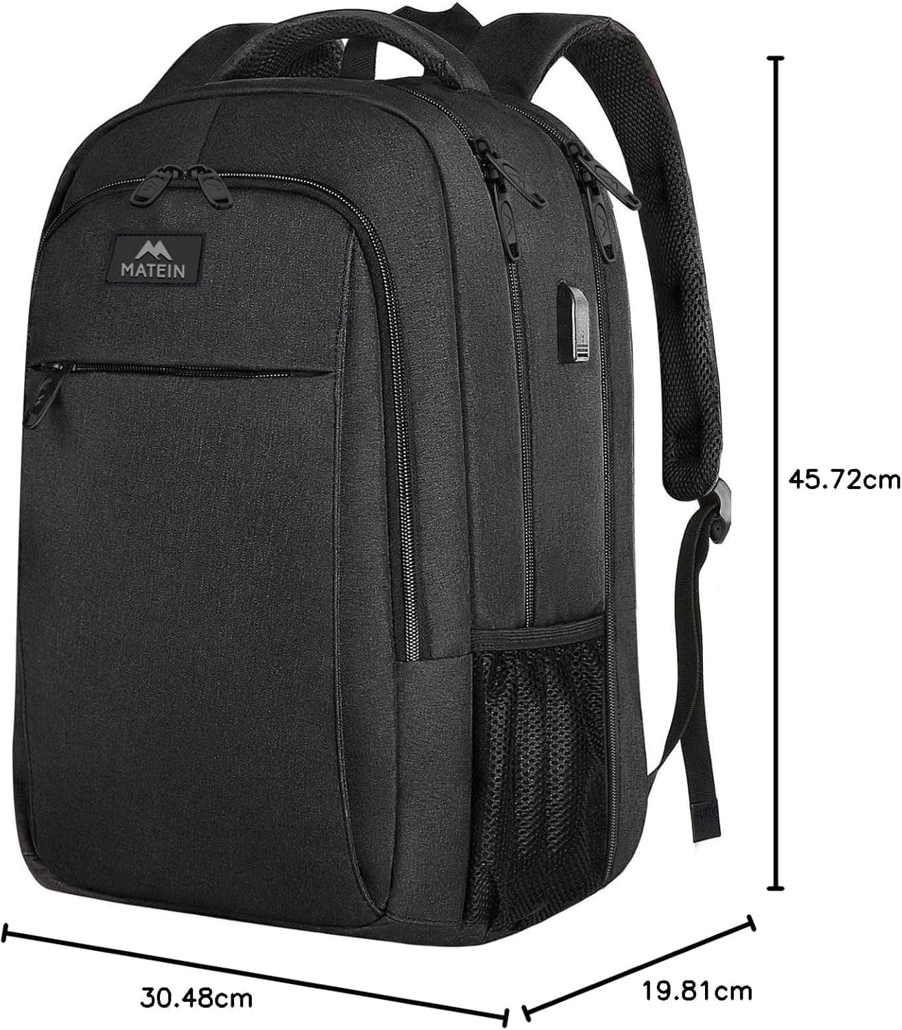 MATEIN Sac à Dos Ordinateur Portable 15.6 Pouces, Sac à Dos PC Portable | Fonctionnel Imperméable Antivol Sac a Dos Travail pour Collège, Affaire, Scolaire, Cadeau