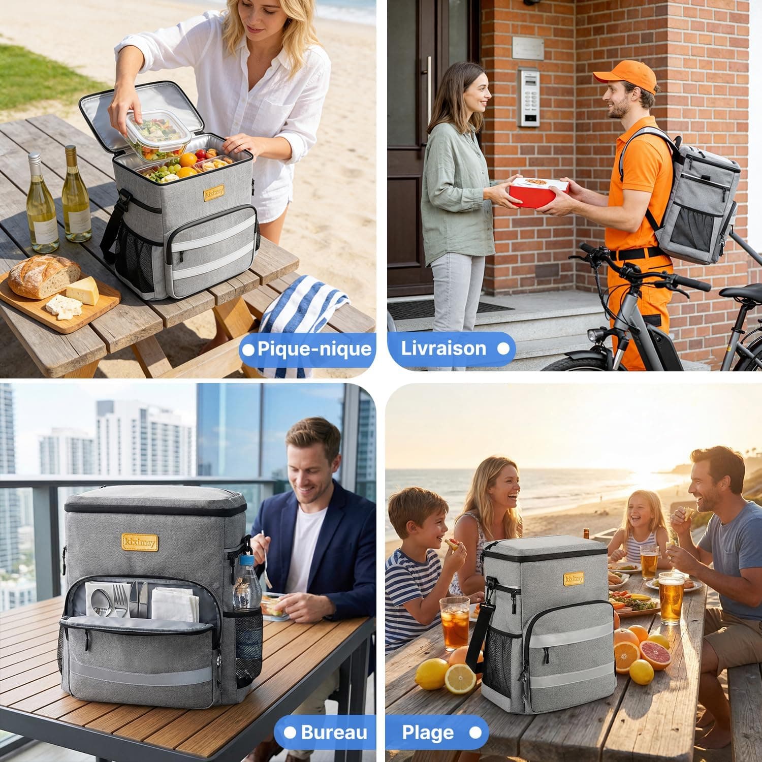 Sac à Dos Isotherme 30L Pliable - Grand Capacité, Maintient au Frais 24H, Léger et Imperméable pour Pique-Nique, Plage, Voyage, Pêche, Barbecue, Gris