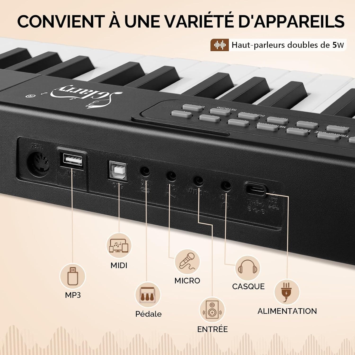 Bonnlo Piano Numérique Pliable GPPS01-106 à 88 touches, Clavier Semi-Lesté Standard, avec MIDI, Bluetooth, Sac à Main et Casque Audio Inclus, Noir