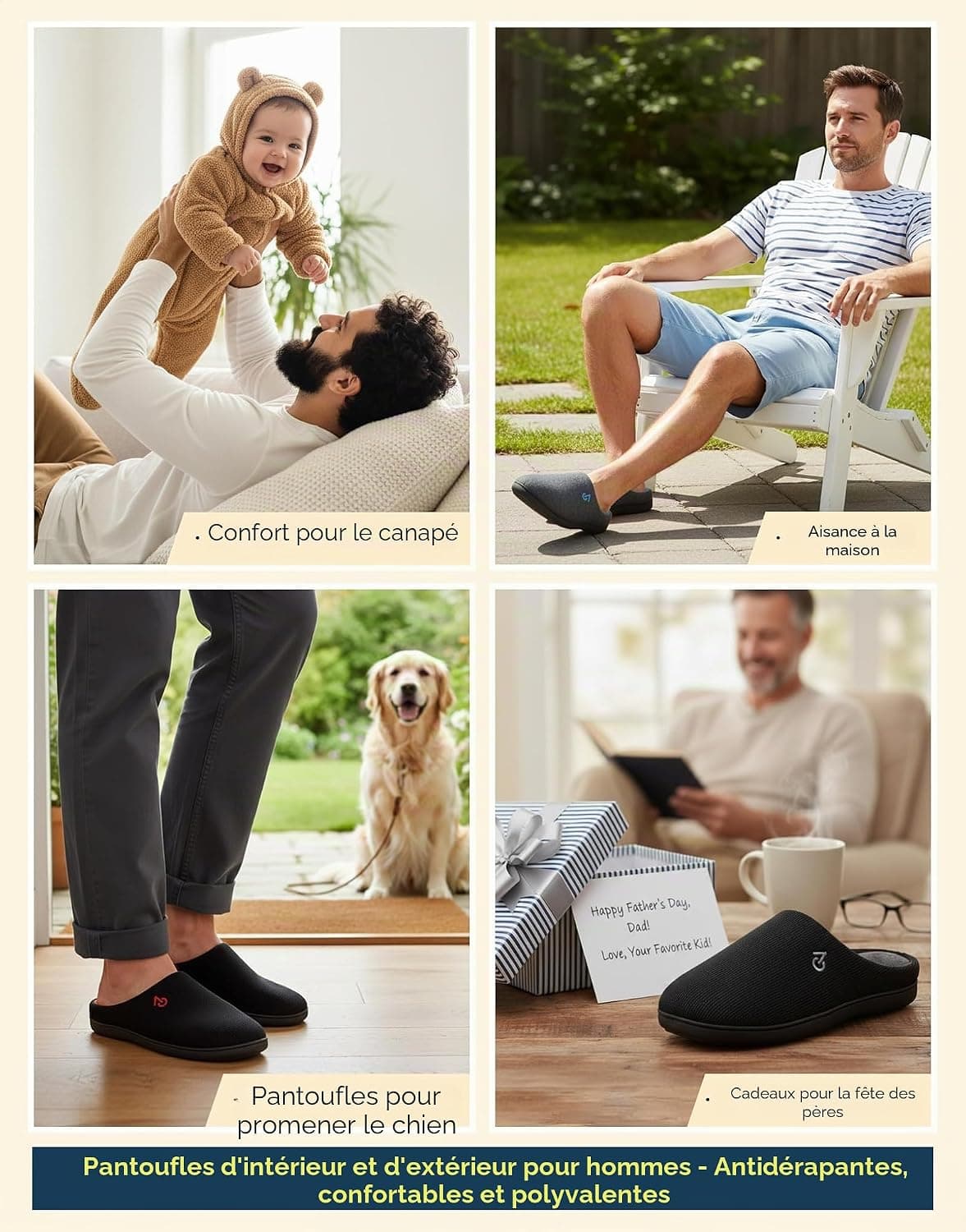 VeraCosy Hommes Chaussons à mémoire de Forme Bicolore