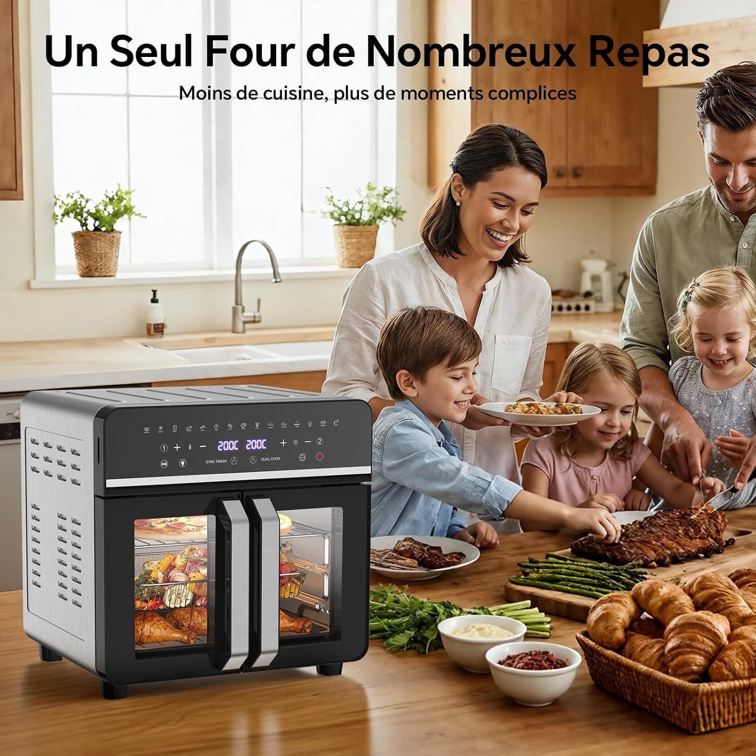 23L Friteuse à Air Chaud Familles, Mini Four Cuisson Une Deux Zone,Temp Sép