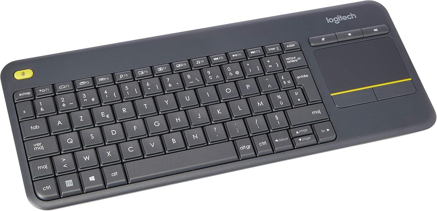 Logitech K400 Plus Clavier sans Fil Touch TV avec Contrôle Média | Facili Controlli Multimediali e Touchpad Integrato, Layout Francese AZERTY - Nero