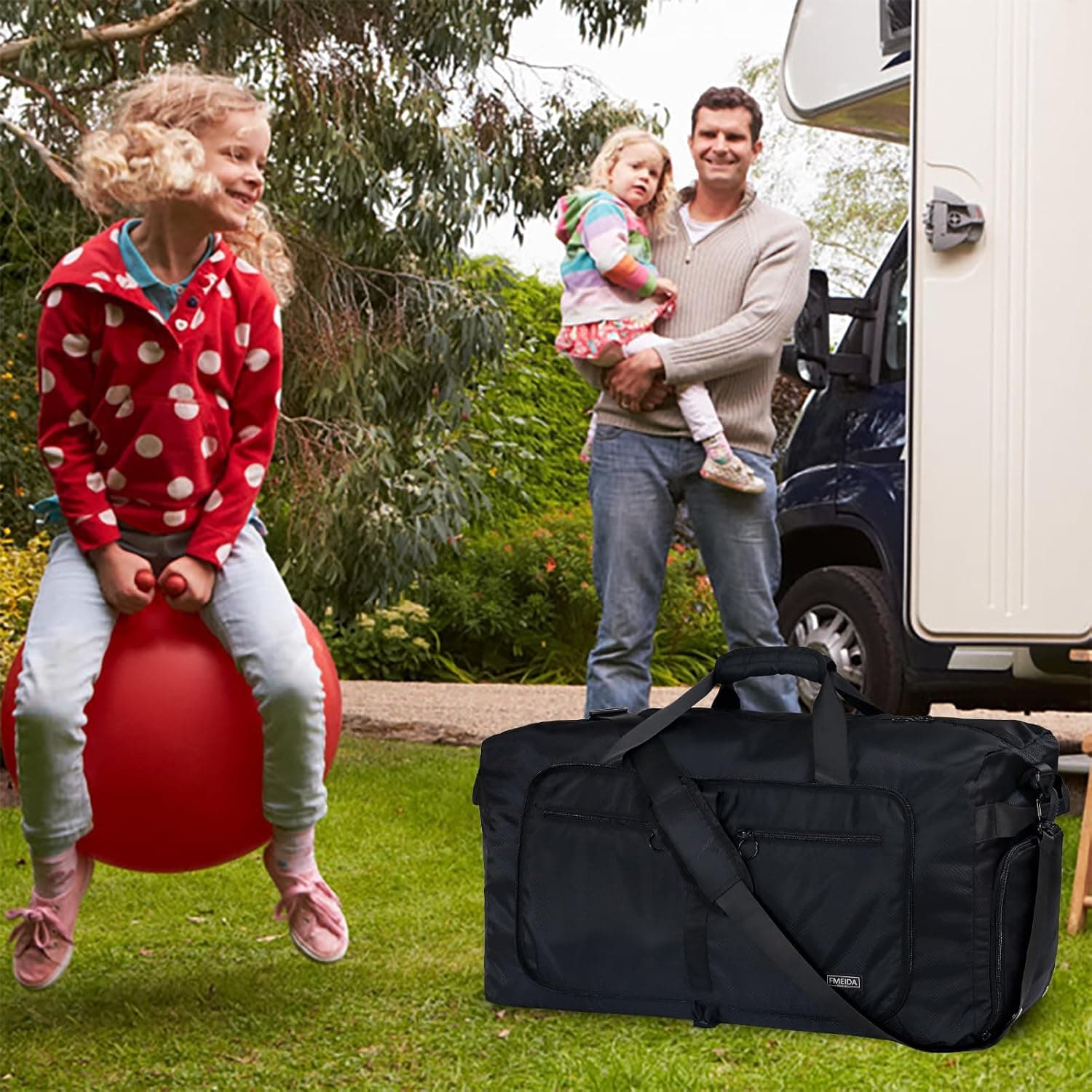 Fmeida Sac de Voyage Pliable 65L – Grand Sacs de Sport Imperméable avec Compartiment à Chaussures pour Homme et Femme, Sac Weekend Léger avec Bandoulière, Idéal pour Gym, Camping, Randonnée, Maternité