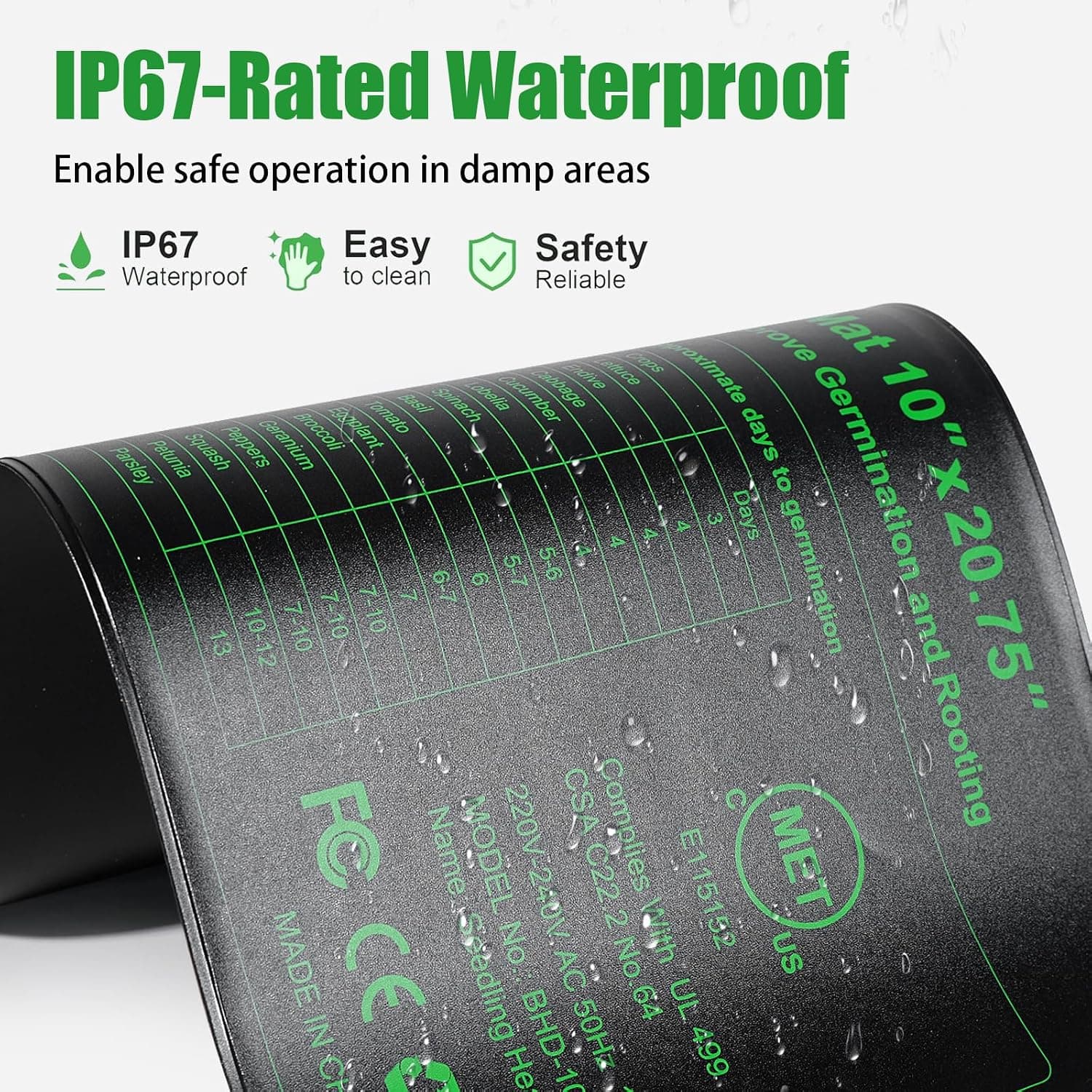 Electronique Tapis Chauffant 24x52cm, coussin de chauffage hydroponique imperméable pour l'usine de reptile de graine avec la protection contre la puissance sûre et durable CE certifié(Paquet de 2)