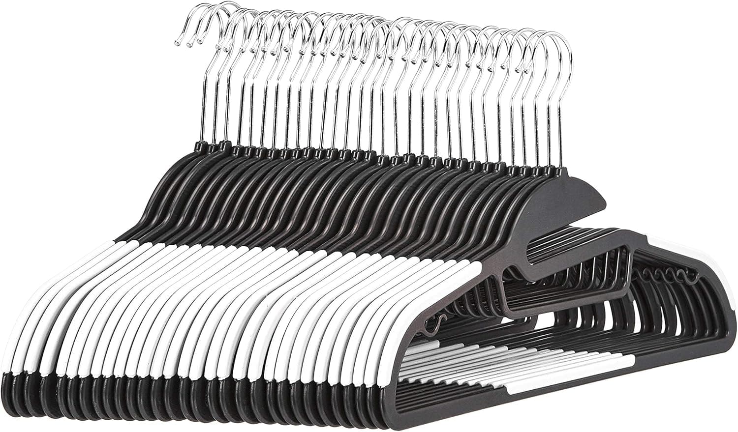 Amazon Basics Lot de 30 cintres en plastique ultra robustes antidérapants avec caoutchouc et barre horizontale Blanc, 30-pack