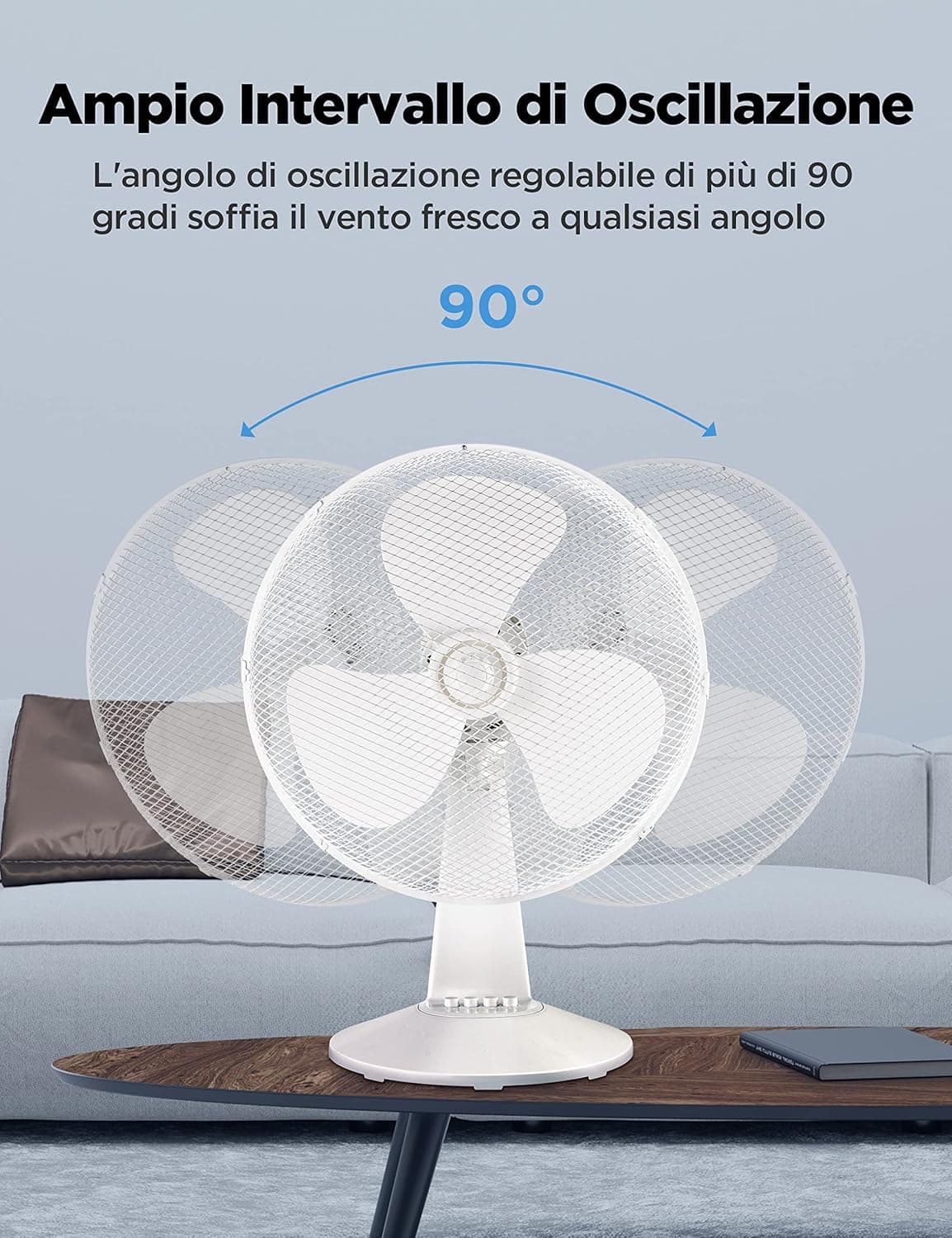 Midea FT40-21M Ventilateur de table 40 W Diamètre 40 cm Ventilateur silencieux Ventilateur à 3 pales, 3 niveaux de vitesse, oscillation 80° Blanc